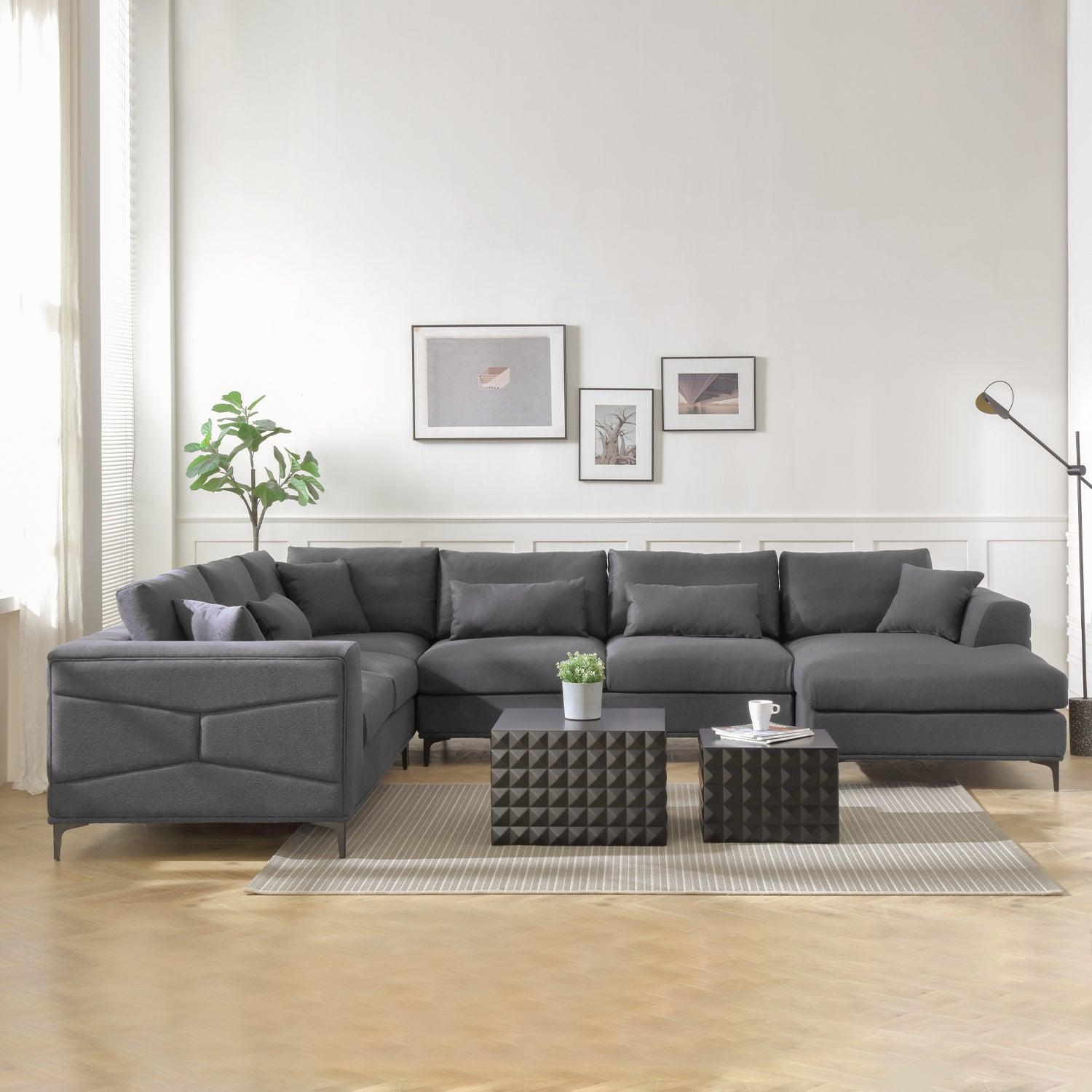 Large Sectional Sofa,145"(L)x117"(W) Classic Look with Tufted Pattern on Outer Armrest and Back, Dark Grey