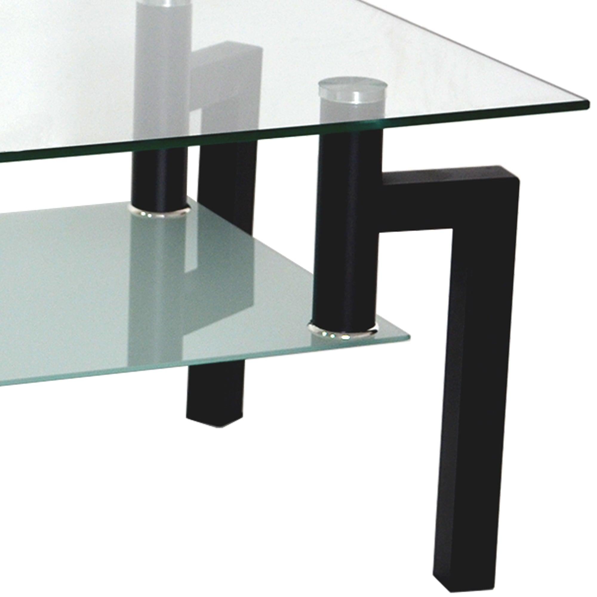 Rectangle Black Glass Coffee Table, Clear Coffee Table，Modern Side Center Tables for Living Room， Living Room Furniture