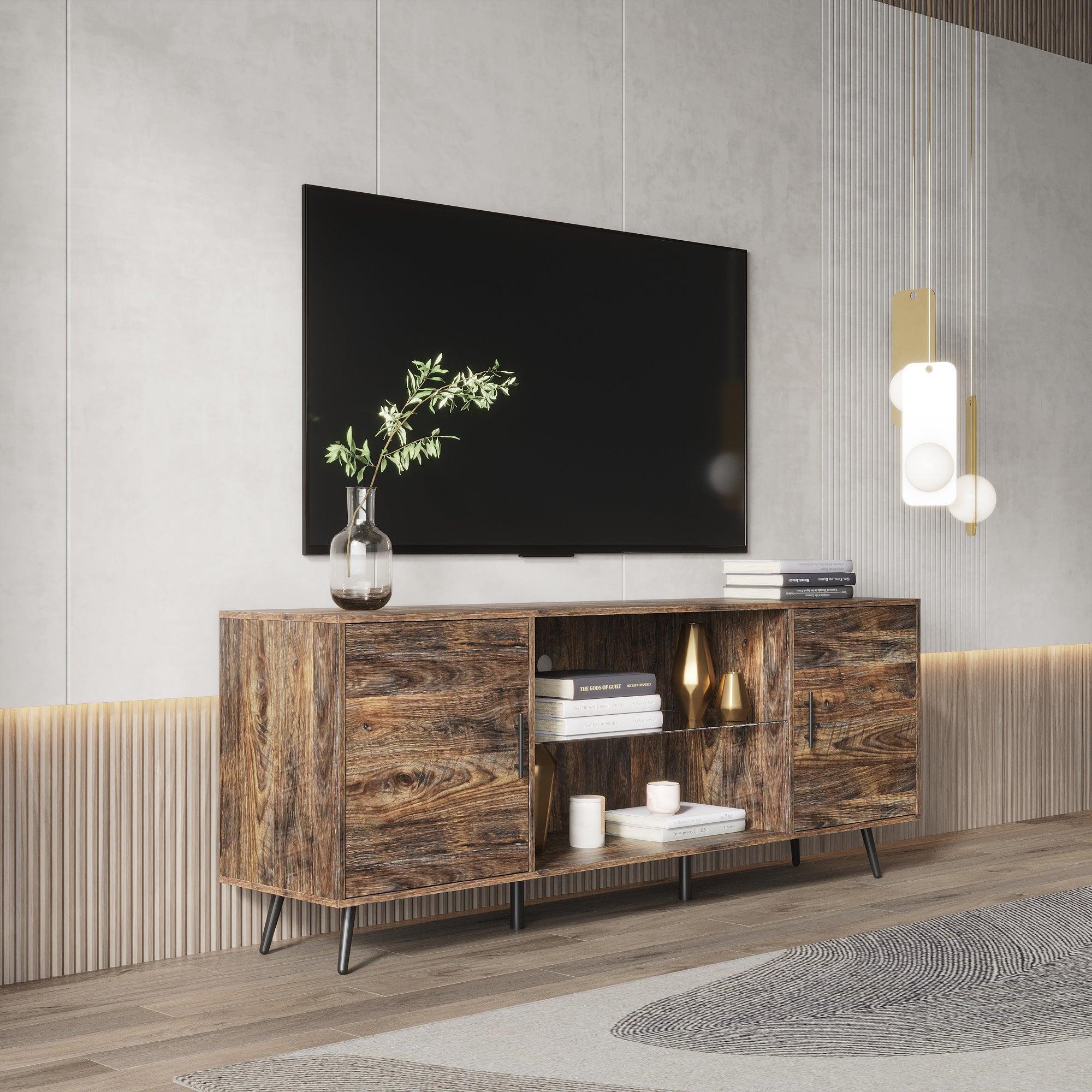 TV Stand Mid-Century WoodModern Entertainment Center AdjustableStorage Cabinet TV Console for Living Room