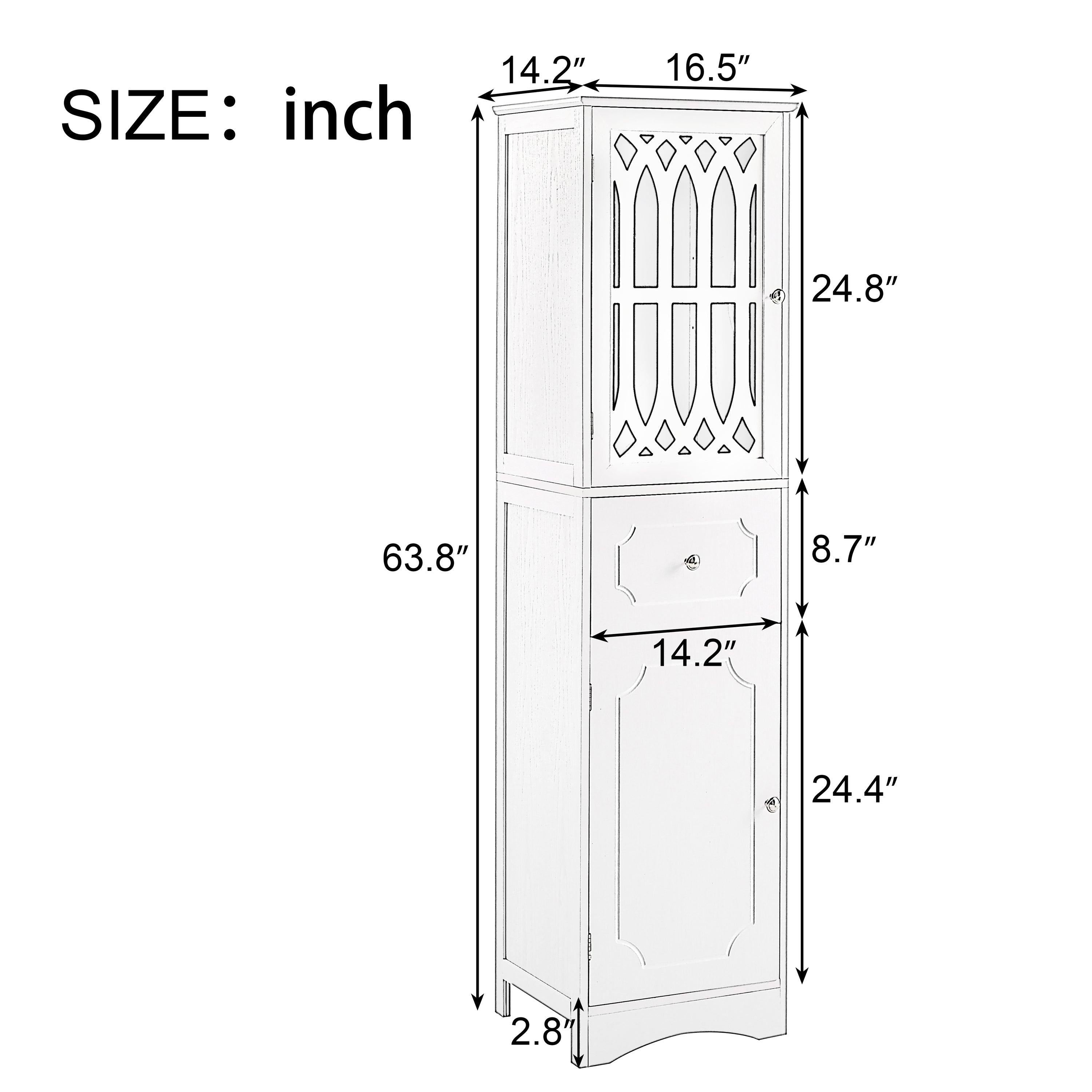 Tall Bathroom Cabinet, FreestandingStorage Cabinet with Drawer and Doors, MDF Board, Acrylic Door, Adjustable Shelf, White