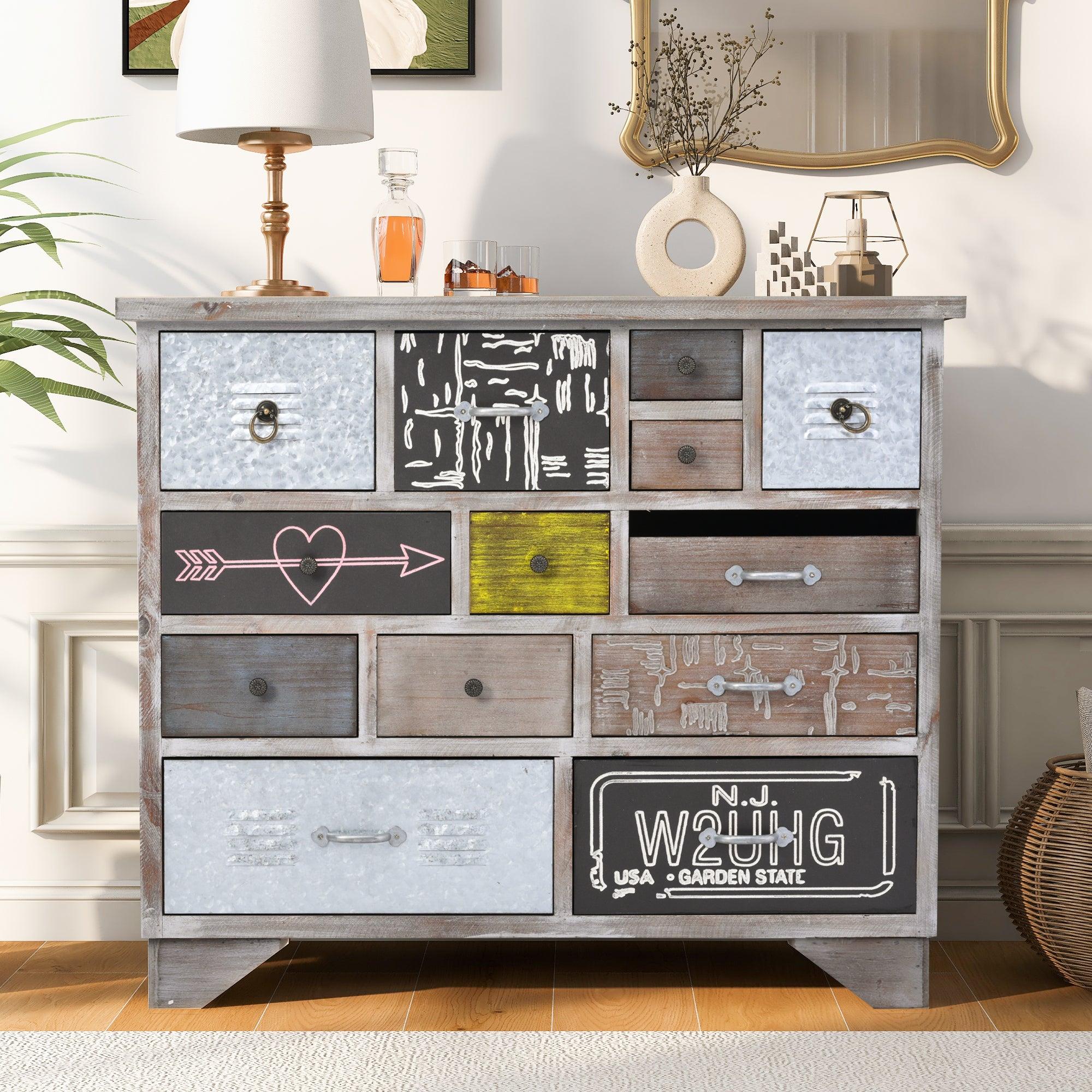 AccentStorage Cabinet with 13 Drawers,Modern Decorative Cabinet with Wood Frame and Colorful Pattern for Entryway, Living Room, Bedroom image