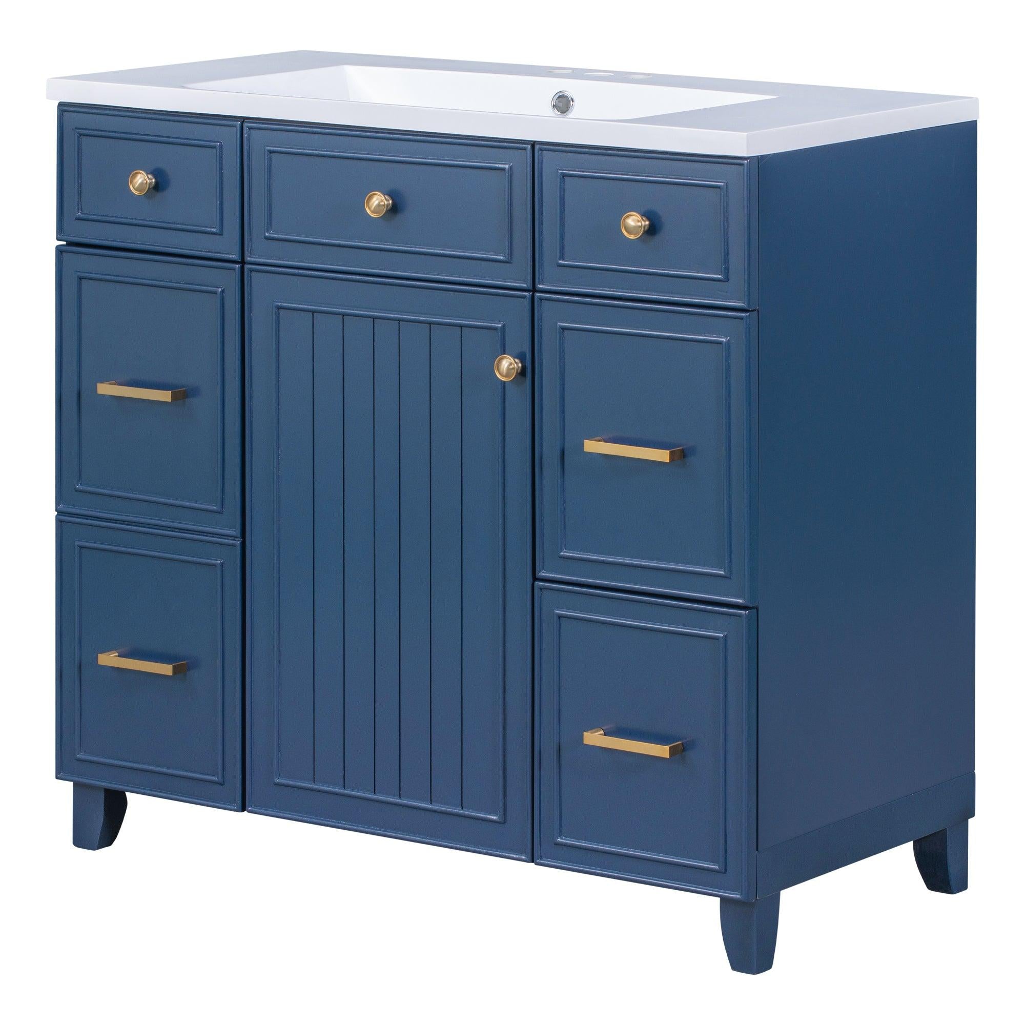 36" Bathroom Vanity Cabinet with Sink Top Combo Set, Navy Blue，Single Sink，Shaker Cabinet with Soft Closing Door and Drawer