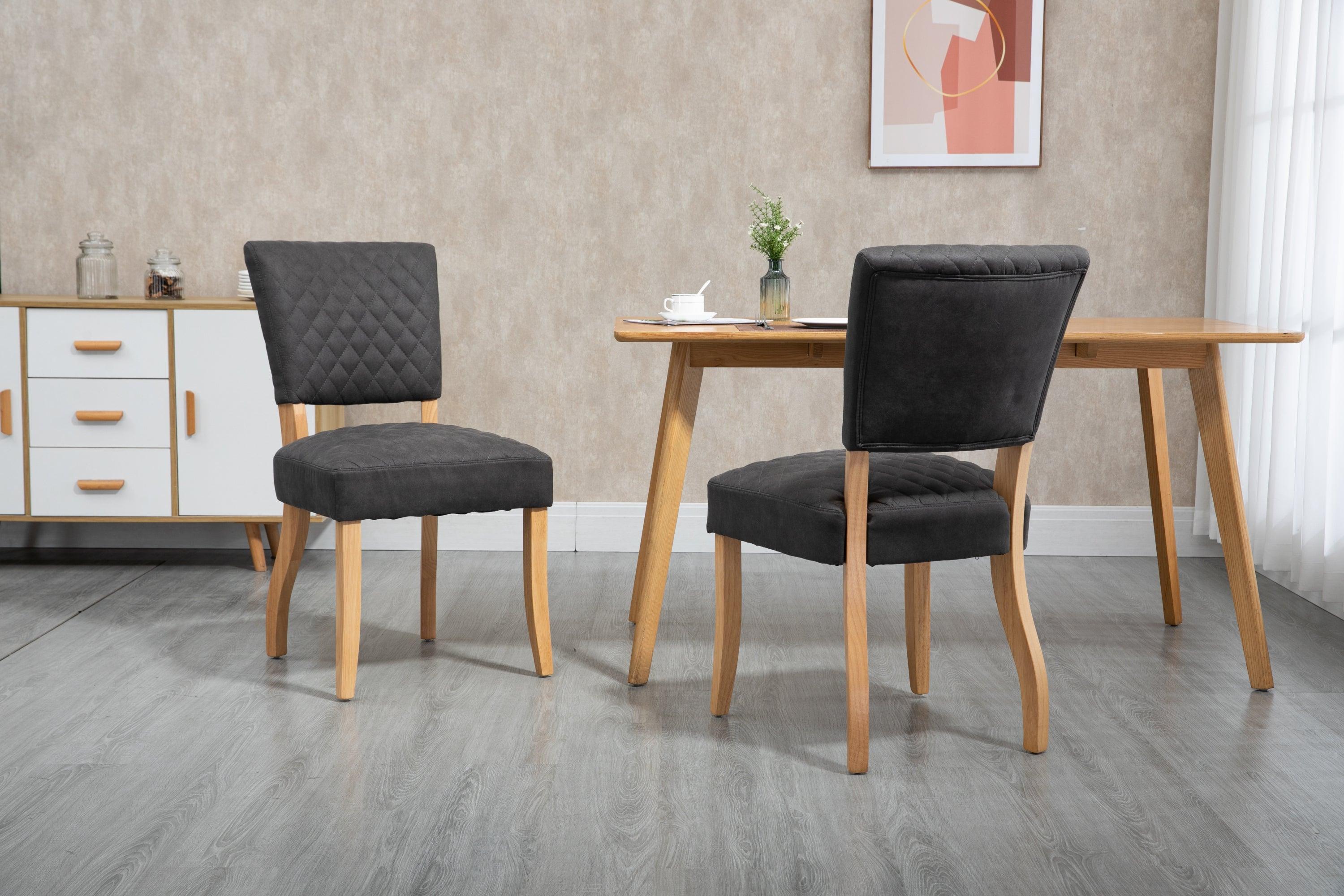 Upholstered Diamond Stitching Leathaire Dining Chair with Solid Wood Legs Gray