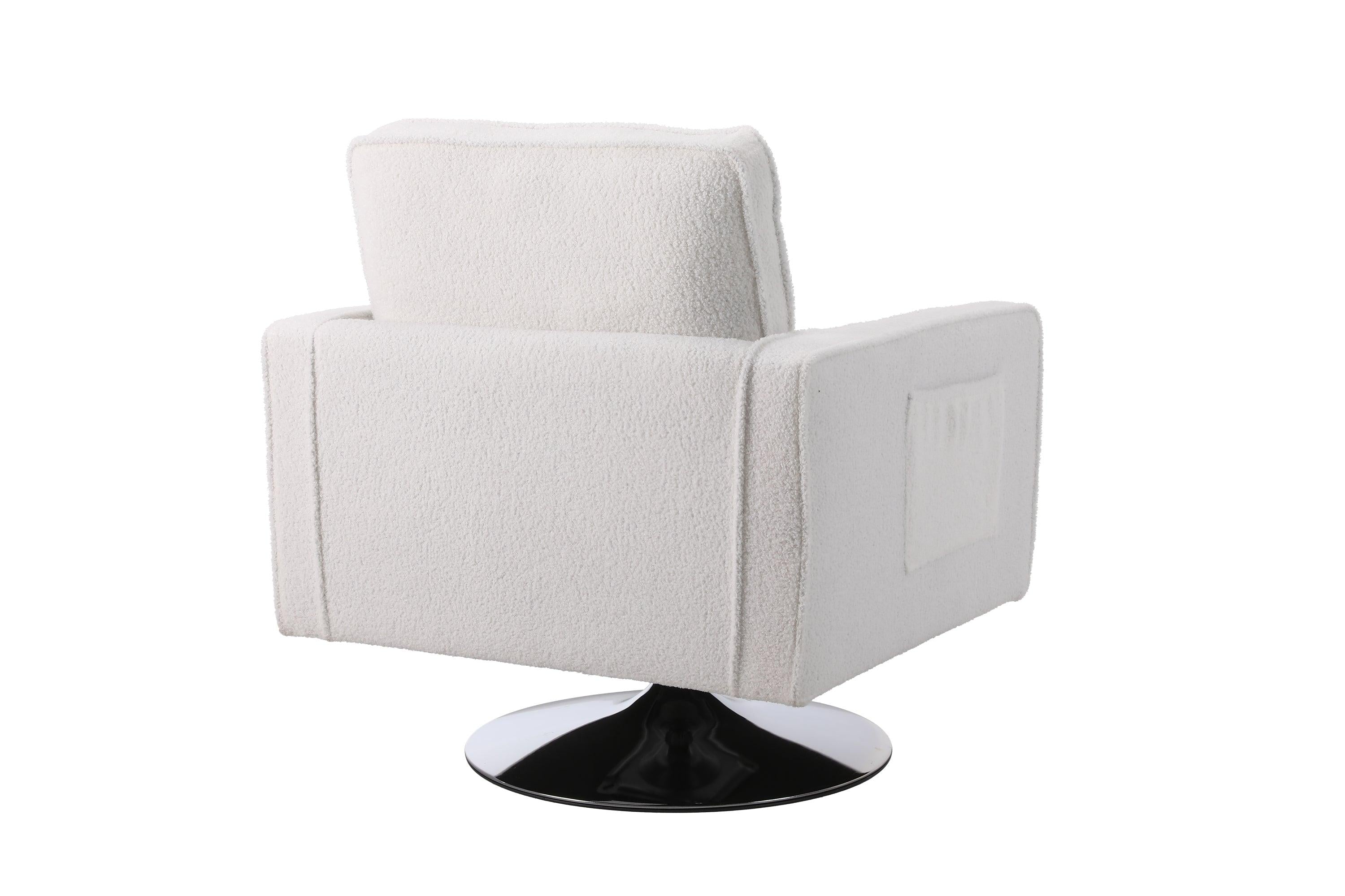 Modern Teddy Fabric Swivel Accent Chair ，Comfy Armchair with 360 Degree Swiveling for Living Room, Bedroom, Reading Room, Home Office (White)