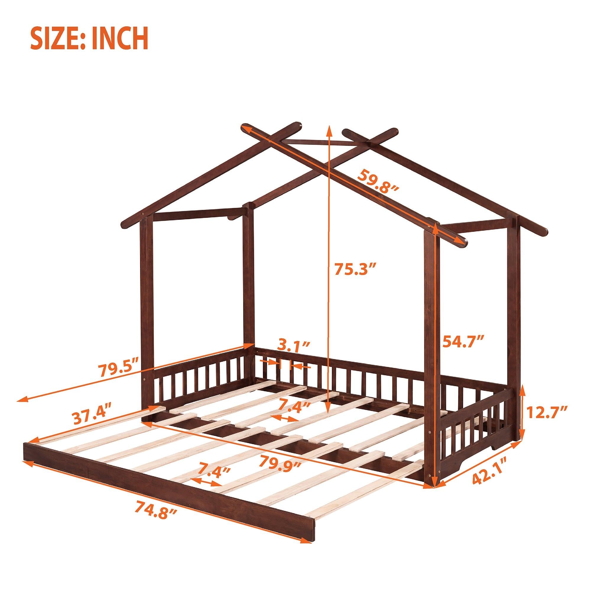 Extending House Bed, Wooden Daybed, Walnut