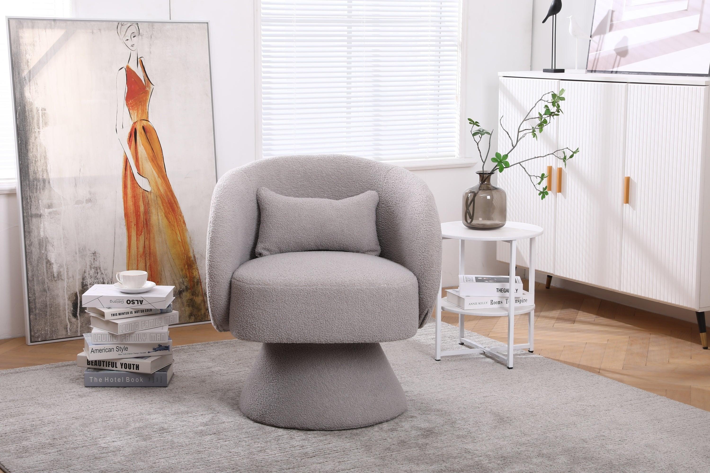 Swivel Accent Chair Armchair, Round Barrel Chair in Fabric for Living Room Bedroom(Grey)