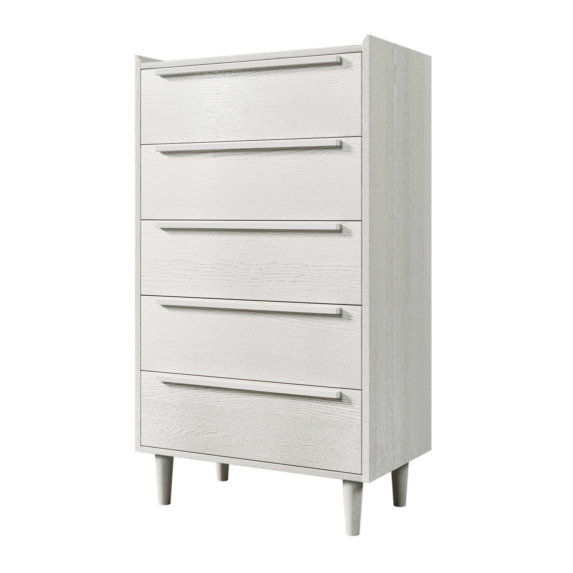 Modern Style Manufactured Wood 5-Drawer Chest with Solid Wood Legs, White