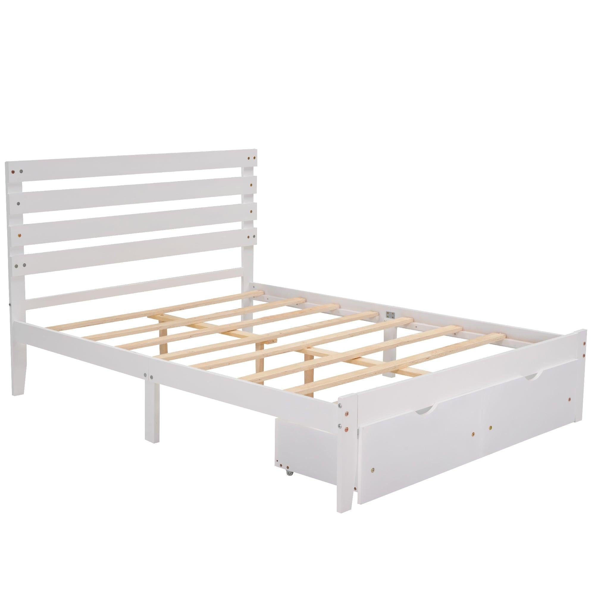 Full Size Platform Bed with Drawers, White