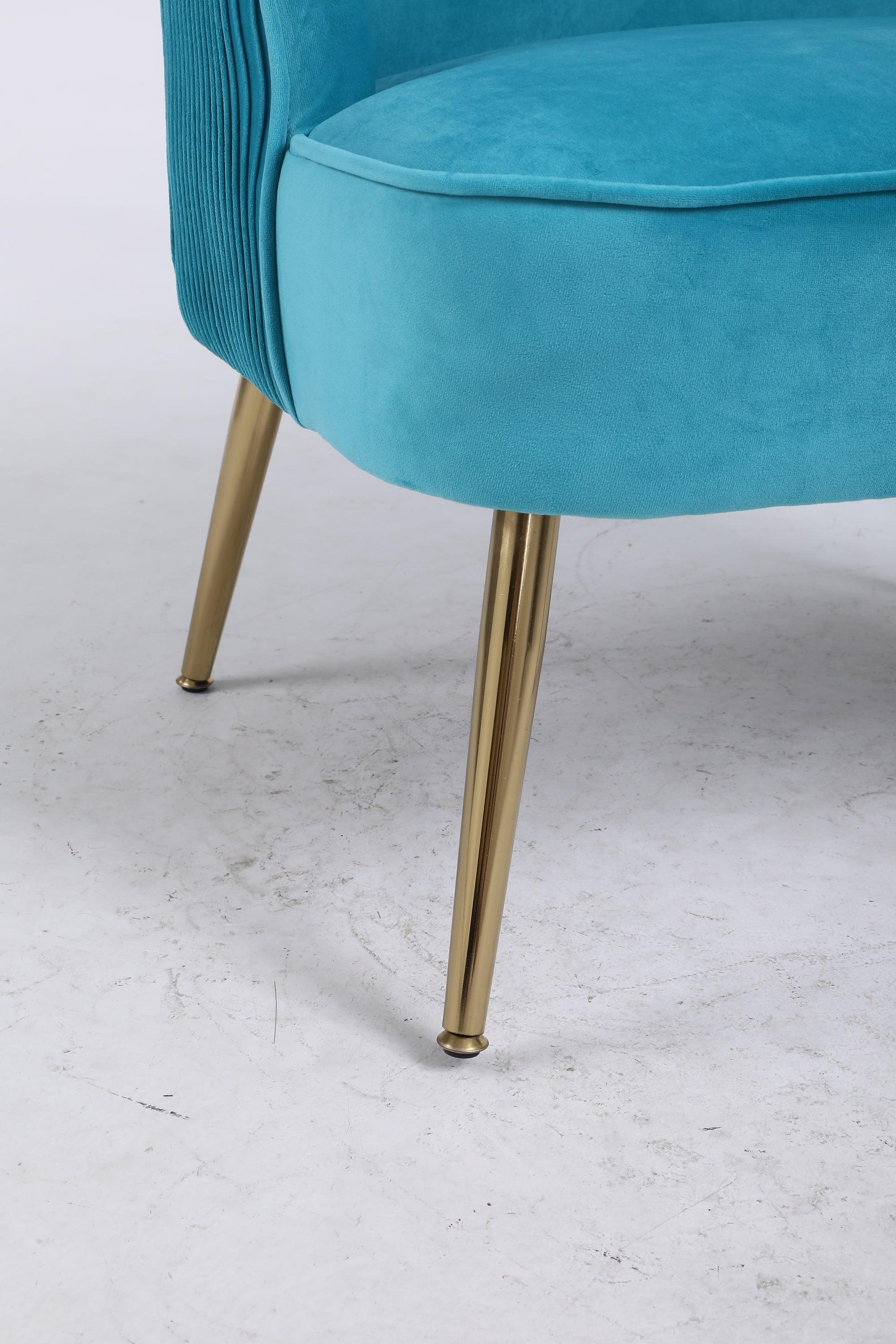 Velvet Accent Chair for Living Room/Bed Room/Guest Room, Upholstered Mid CenturyModern Leisure Chair with Metal Legs Guest Chair Vanity Chair, Teal Blue