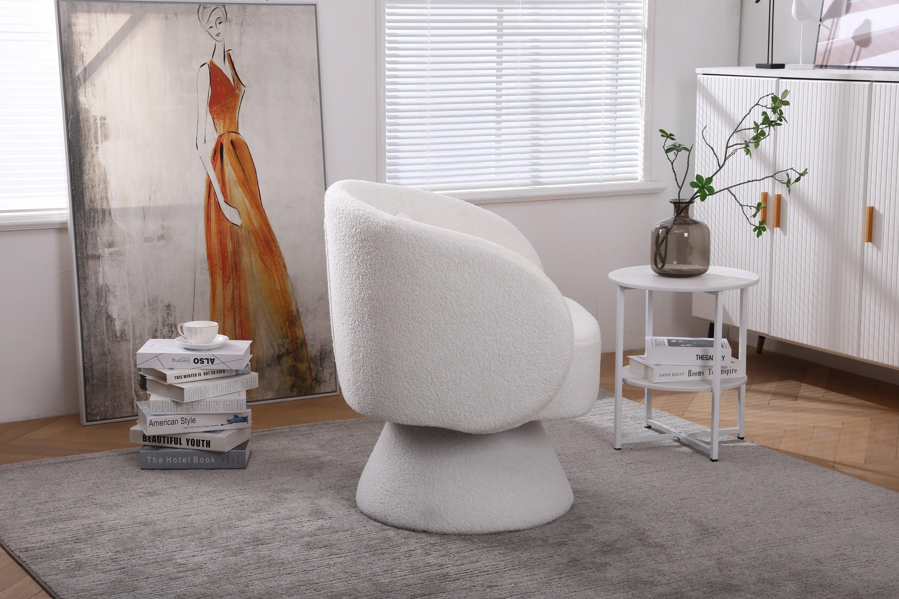 Swivel Accent Chair Armchair, Round Barrel Chair in Fabric for Living Room Bedroom(White)