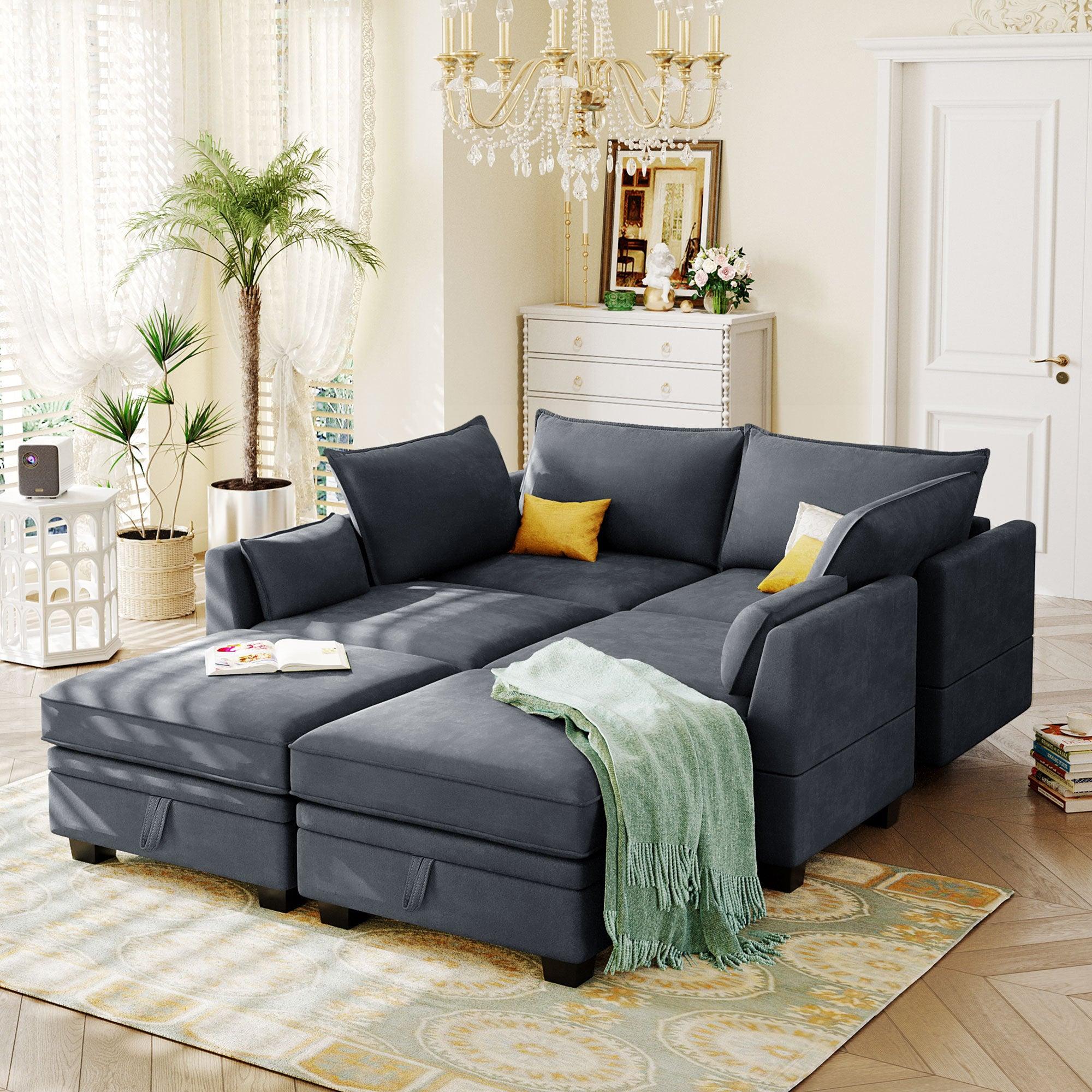 Modern Large U-Shape Modular Sectional Sofa,  Convertible Sofa Bed with Reversible Chaise for Living Room,Storage Seat