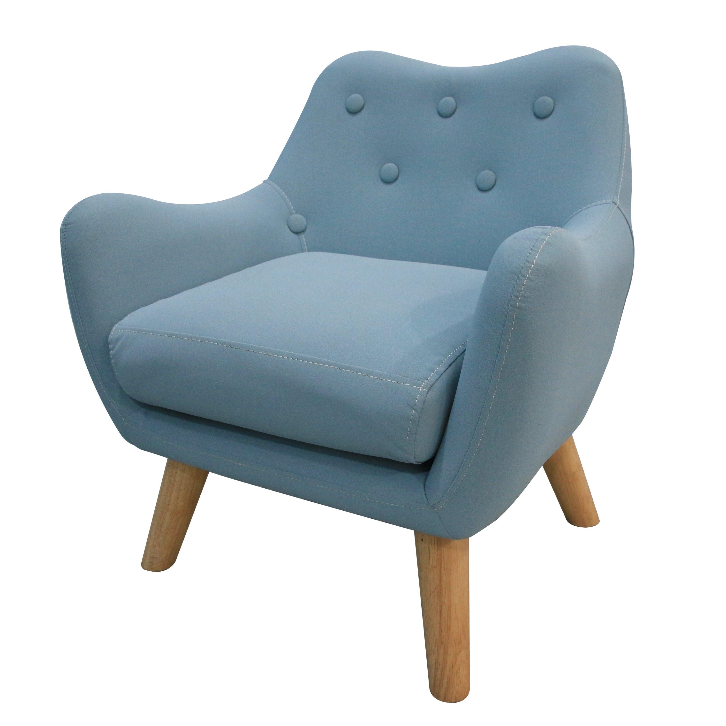 Microfibres fabric upholstered child accent armchair with wooden legs, kids sofa