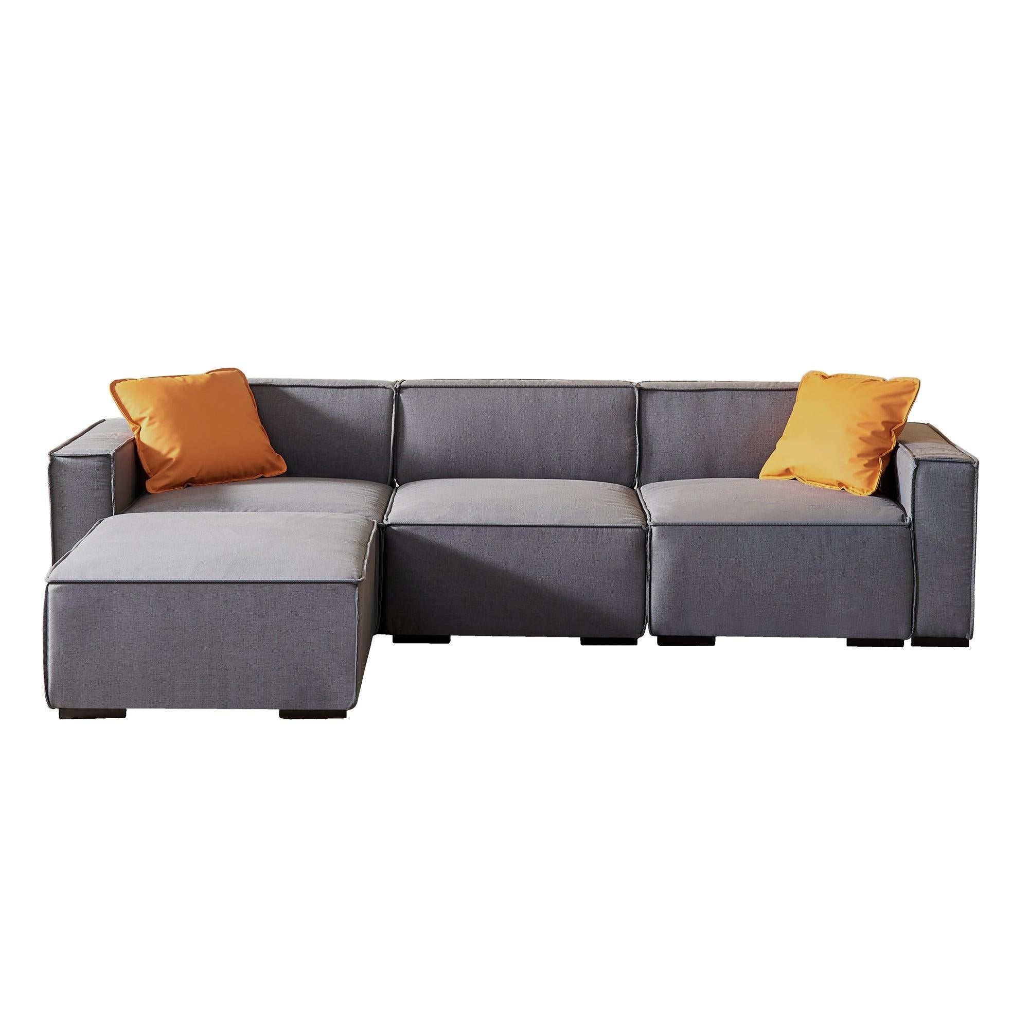 Modular Sofa L Shape with Convertible Ottoman Chaise(Grey)