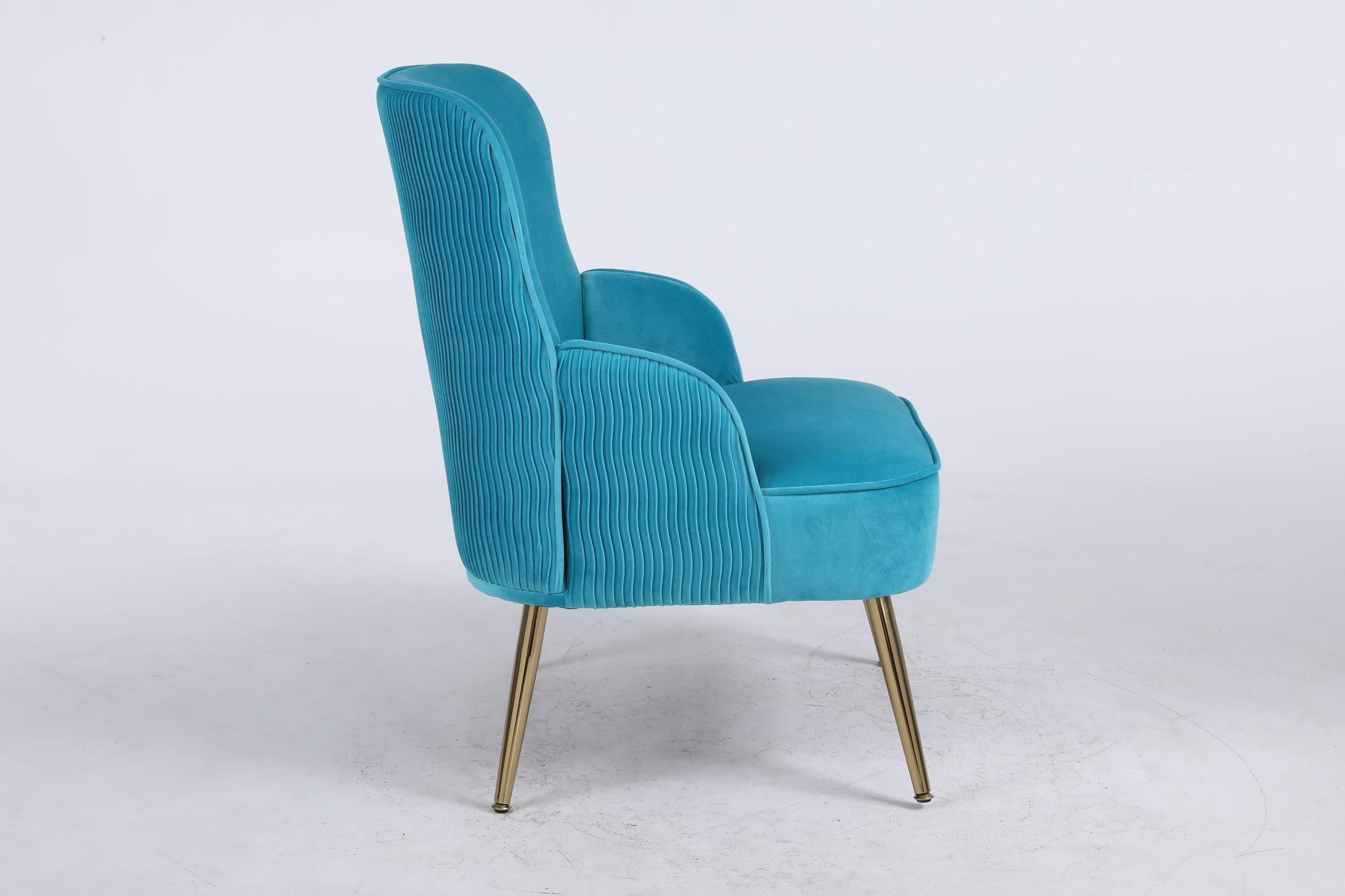 Velvet Accent Chair for Living Room/Bed Room/Guest Room, Upholstered Mid CenturyModern Leisure Chair with Metal Legs Guest Chair Vanity Chair, Teal Blue