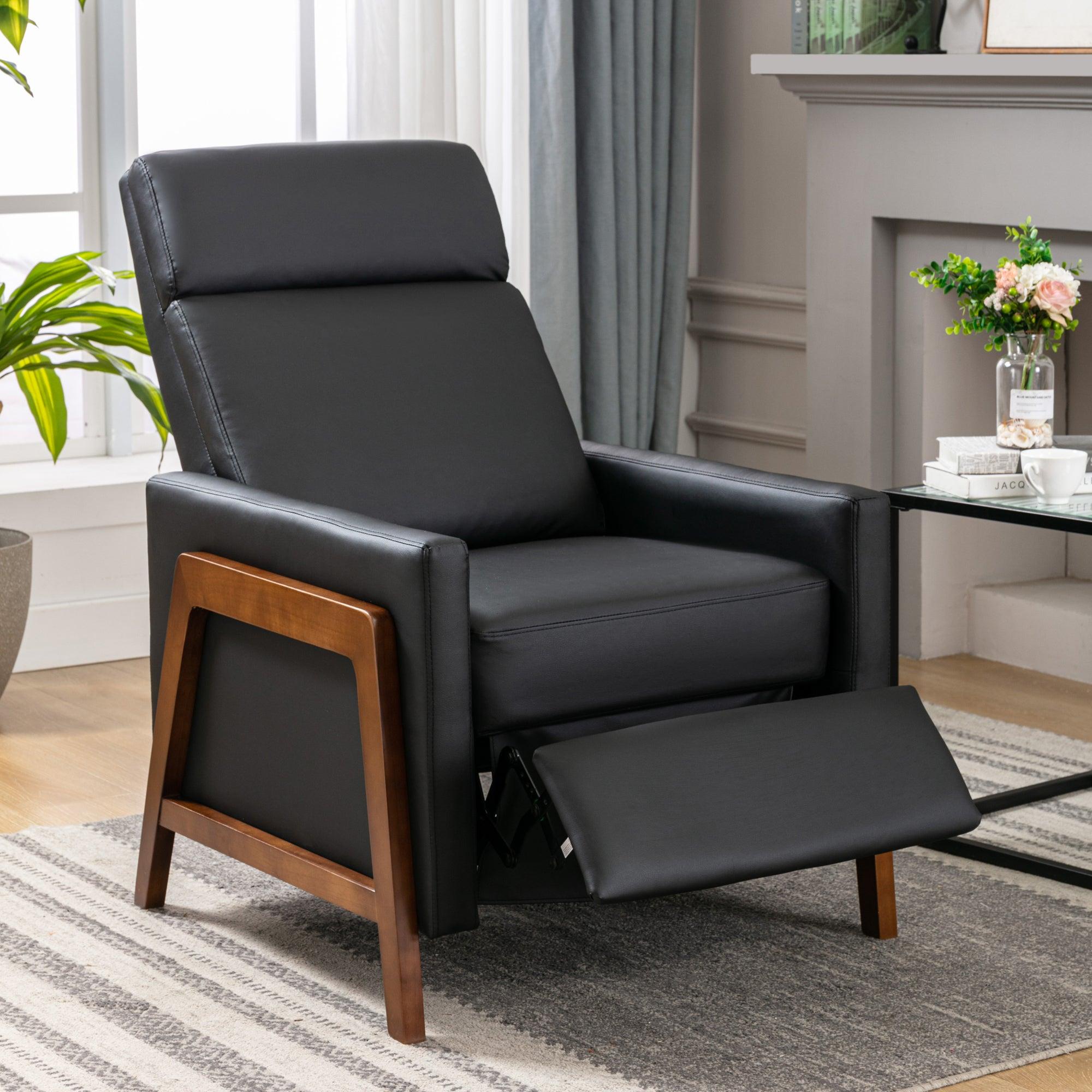 Wood-Framed PU Leather Recliner Chair Adjustable Home Theater Seating with Thick Seat Cushion and BackrestModern Living Room Recliners，Black