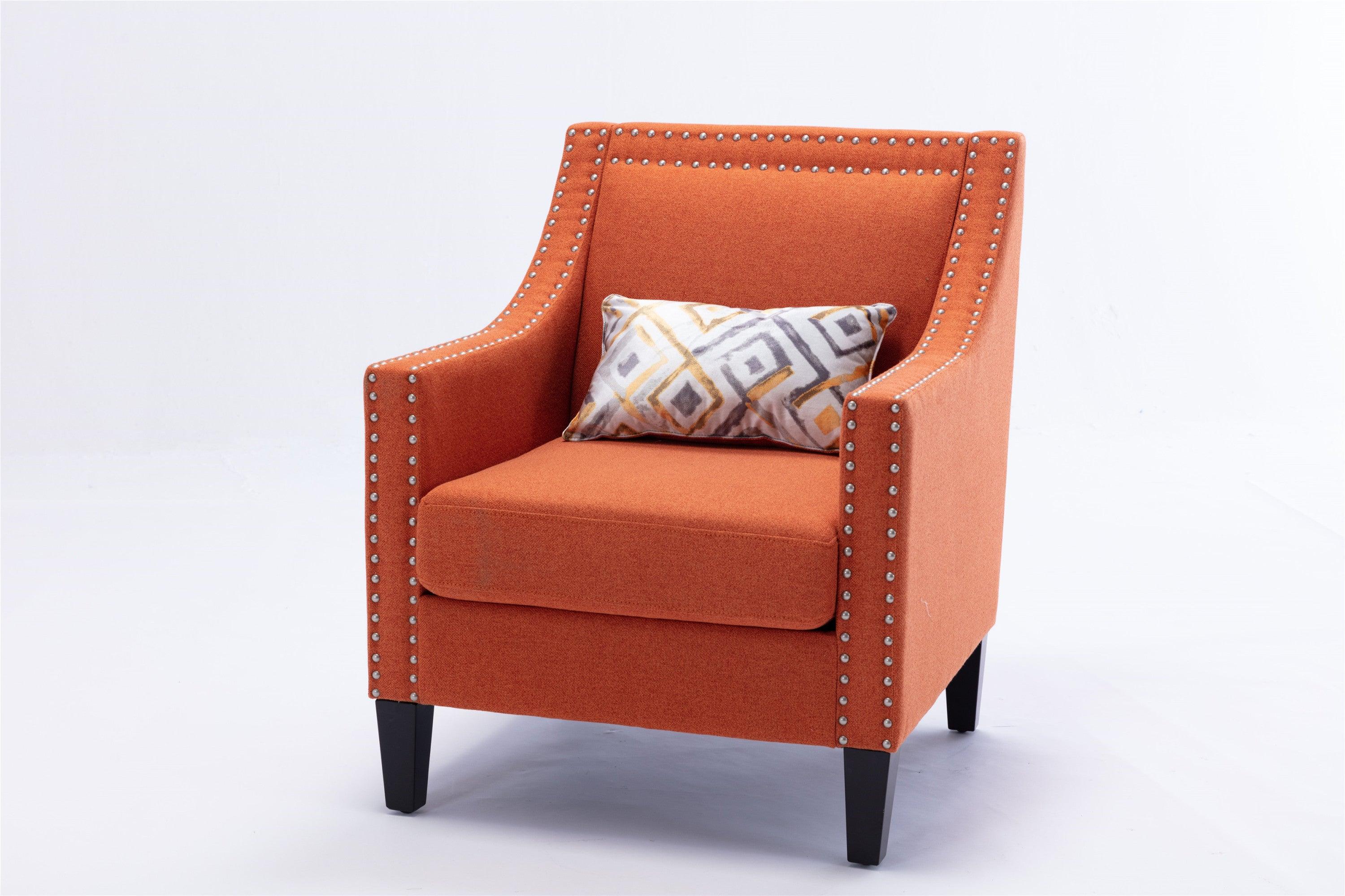 accent armchair living room chair  with nailheads and solid wood legs  Orange Linen