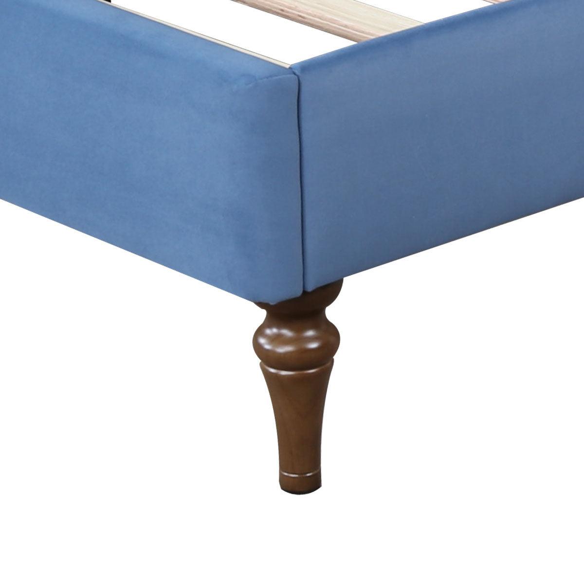 Full Size Linen  Upholstered Platform Bed With Wooden Slat and Metal Support legs.Blue Color