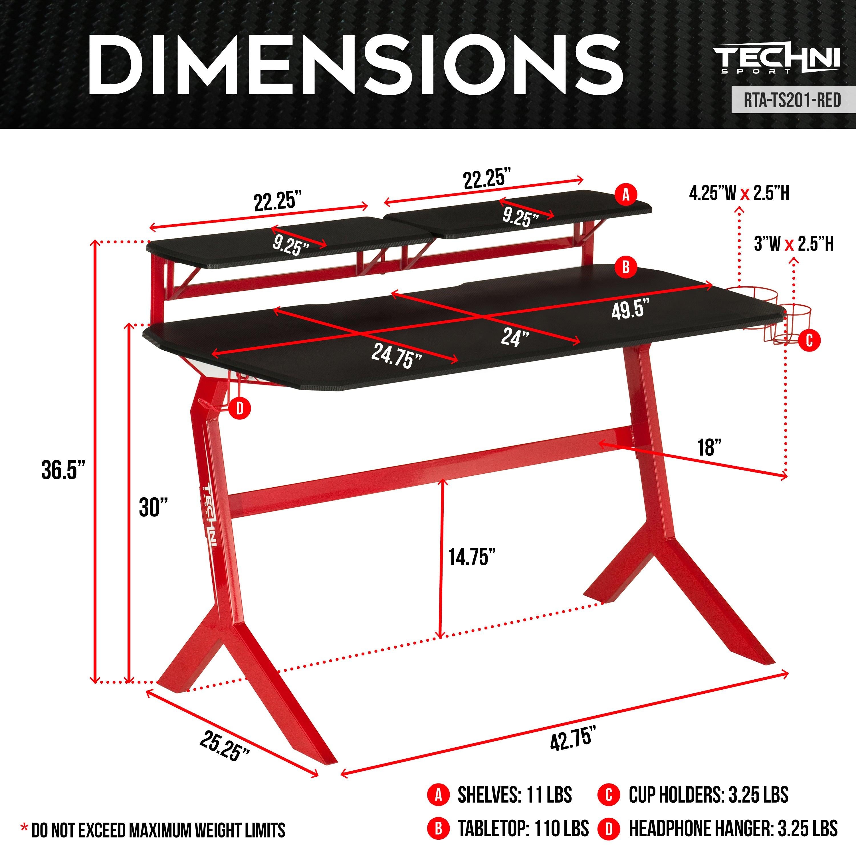 Techni Sport Red Stryker Gaming Desk, Red