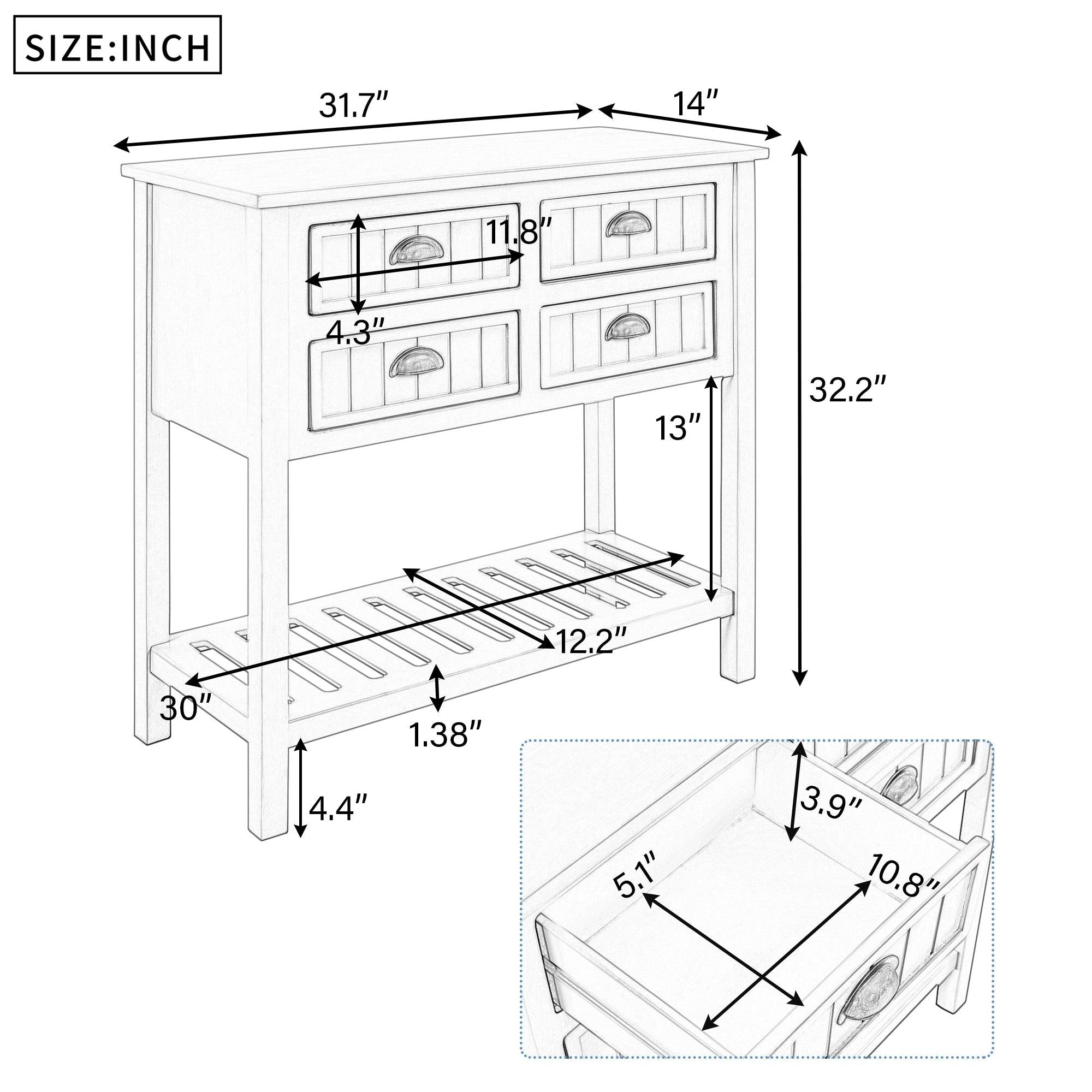 Cambridge Series Buffet Sideboard Console Table with Bottom Shelf (Gray)