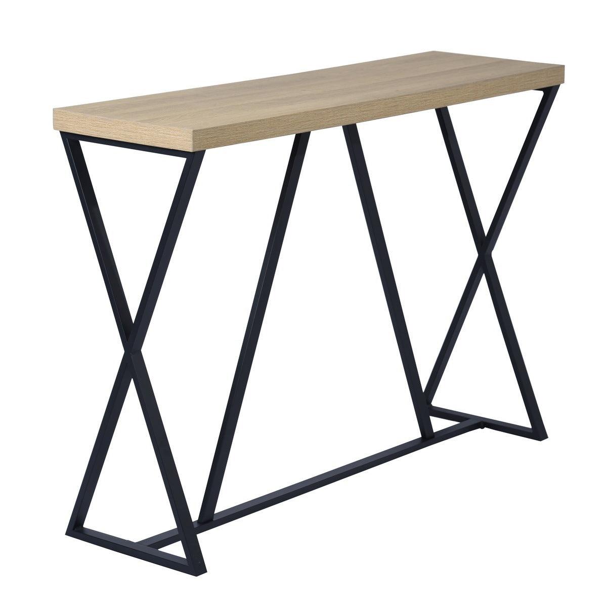 47.2'' Sofa Table; Wood Rectangle Console Table with Metal Frame - Oak & Black