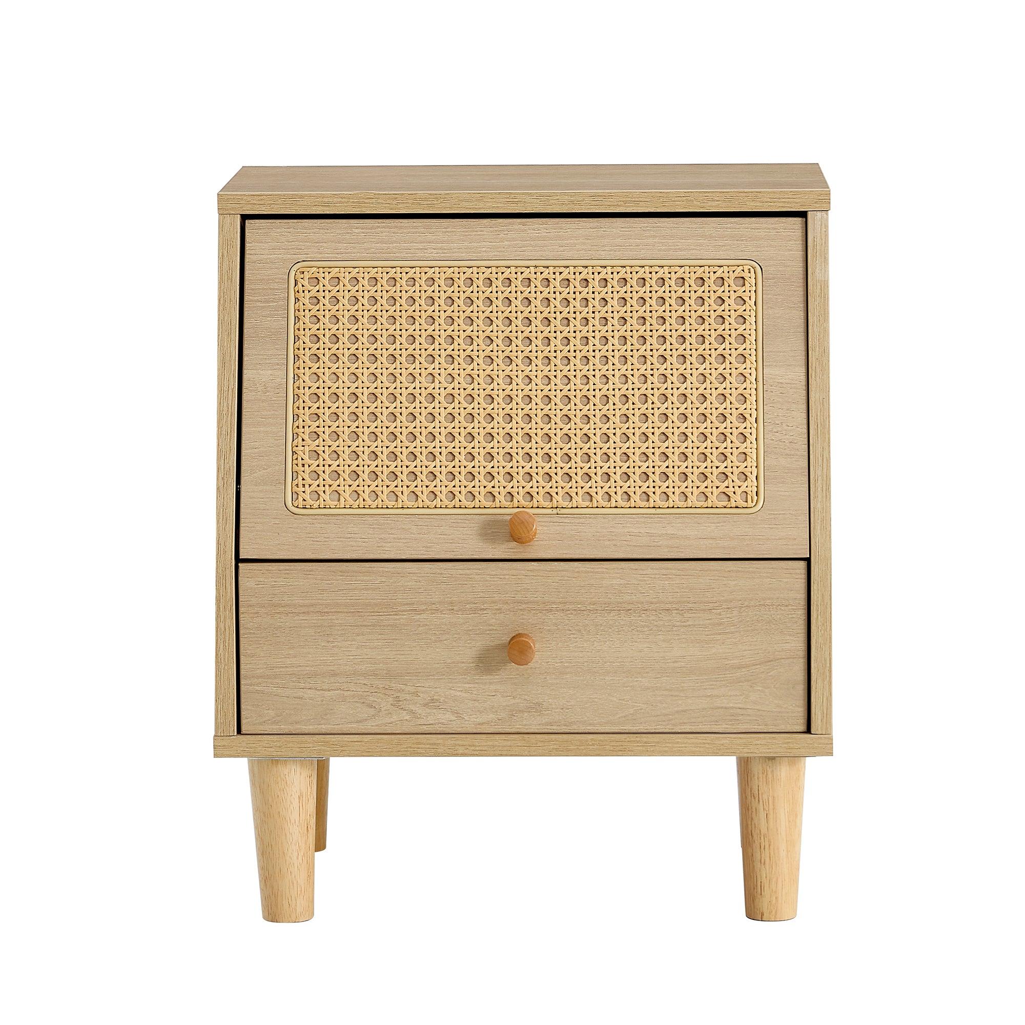 Modern simpleStorage cabinet MDF Board bedside cabinet Japanese rattan bedside cabinet Small household furniture bedside table.Applicable to dressing table in bedroom, porch, living room.2 Drawers