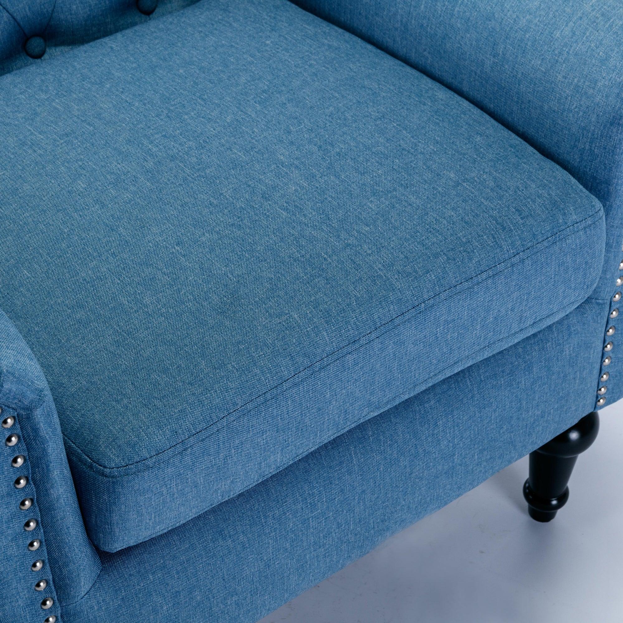 Accent Chairs for Bedroom, MidcenturyModern Accent Arm Chair for Living Room, Linen Fabric Comfy Reading Chair, Tufted Comfortable Sofa Chair, Upholstered Single Sofa, Blue