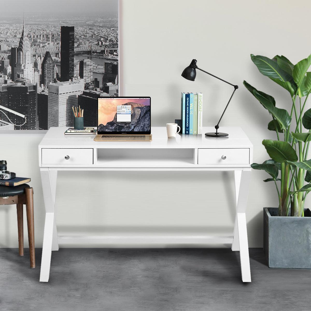 Lift Desk with 2 DrawerStorage, Computer Desk with Lift Table Top, Adjustable Height Table for Home Office, Living Room,white