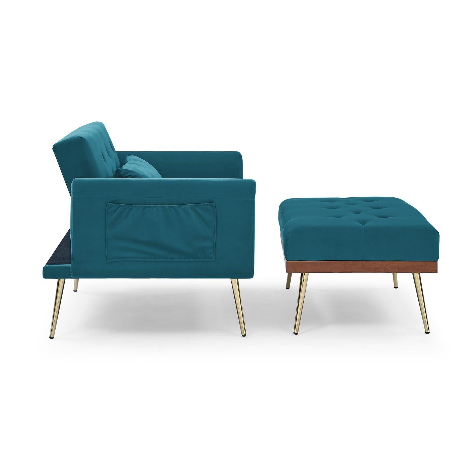 Recline Sofa Chair with Ottoman, Two Arm Pocket and Wood Frame include 1 Pillow, Teal (40.5”x33”x32”)