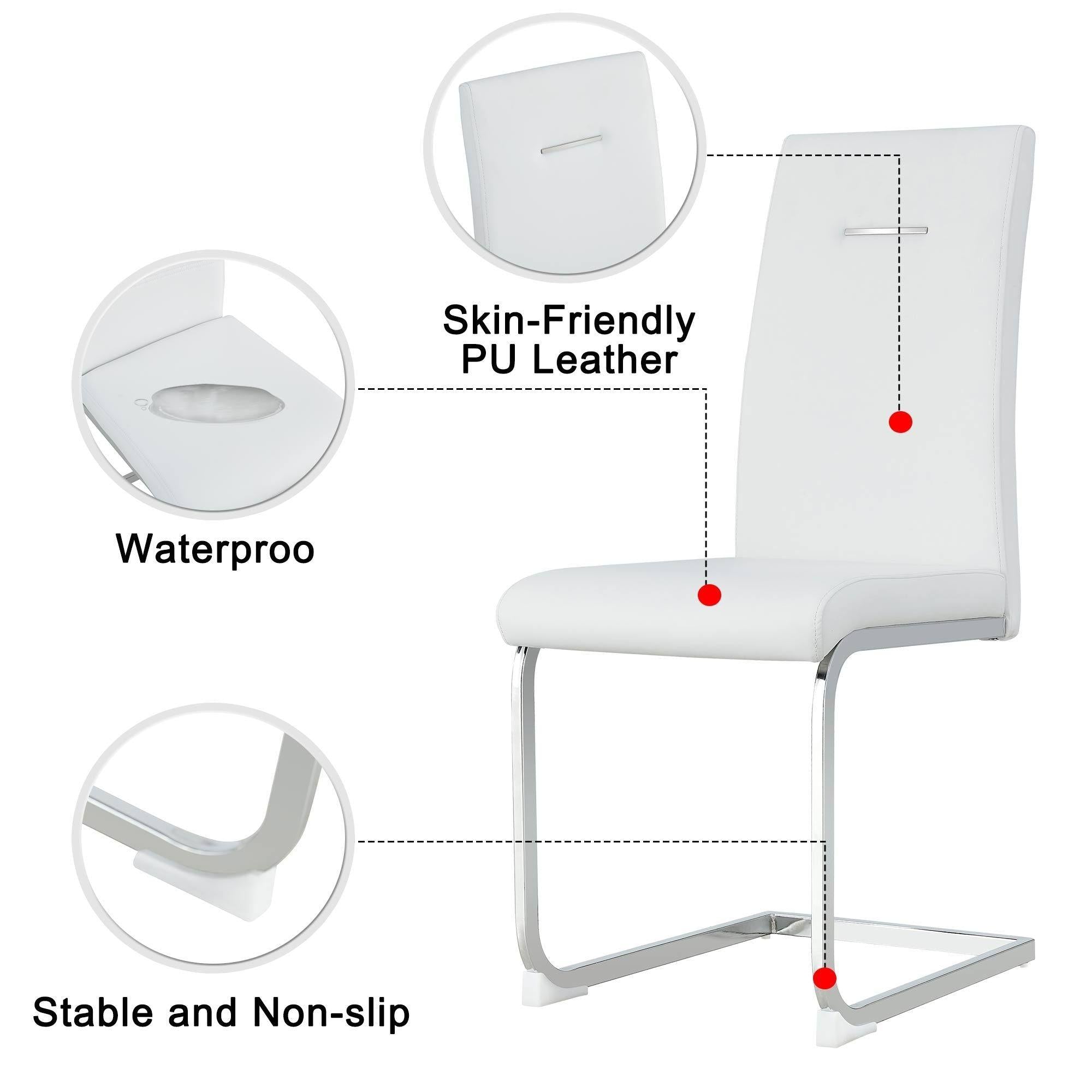 Modern Dining Chairs, PU Faux Leather High Back Upholstered Side Chair ，for Dining Room Kitchen Vanity Patio Club Guest Office Chair (Set of 2) (White+PU Leather)