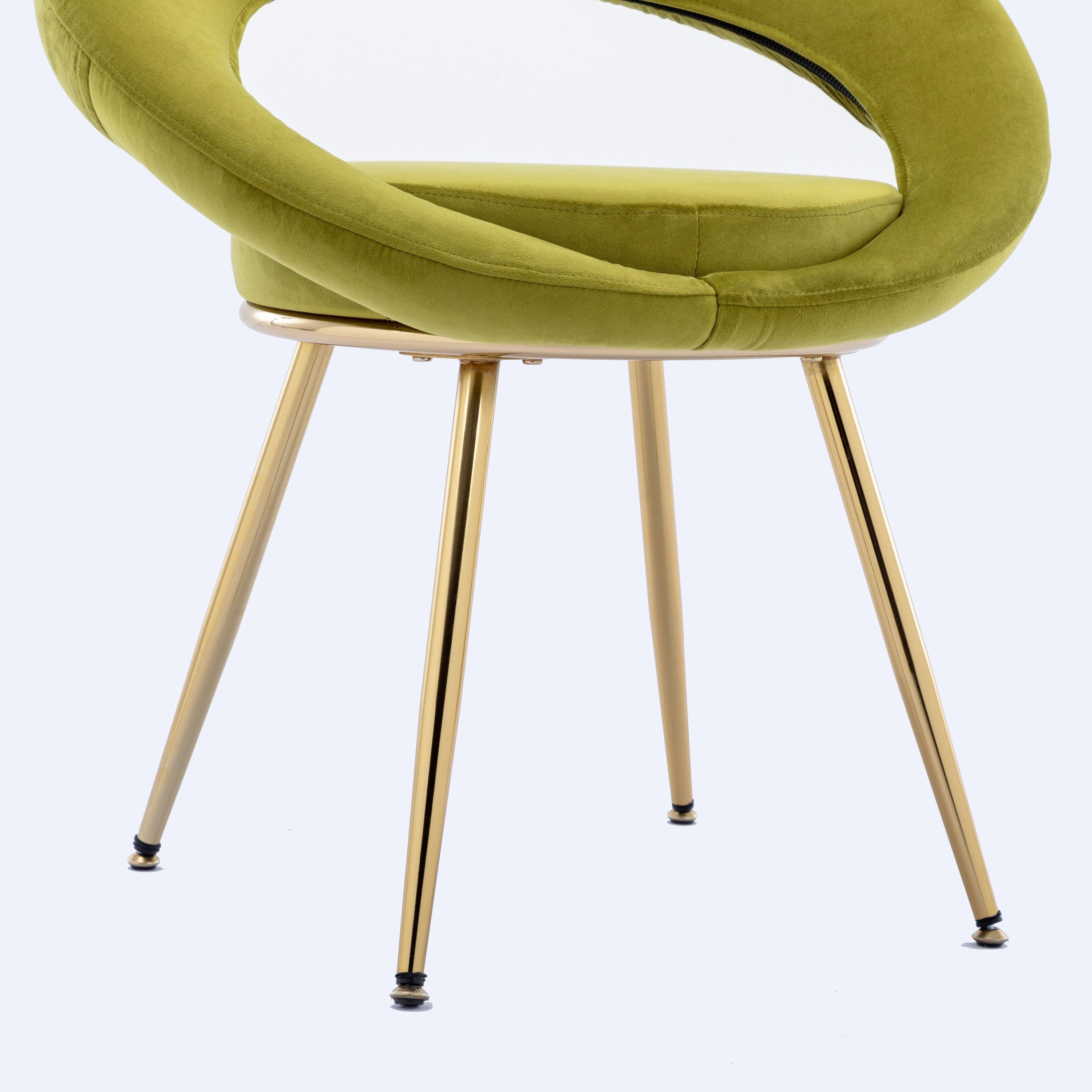 Olive Green VelvetModern accent/Conversation Lounge Chair With  Gold Plated Legs, unique appearance，Suitable For Office, Lounge, Living Room