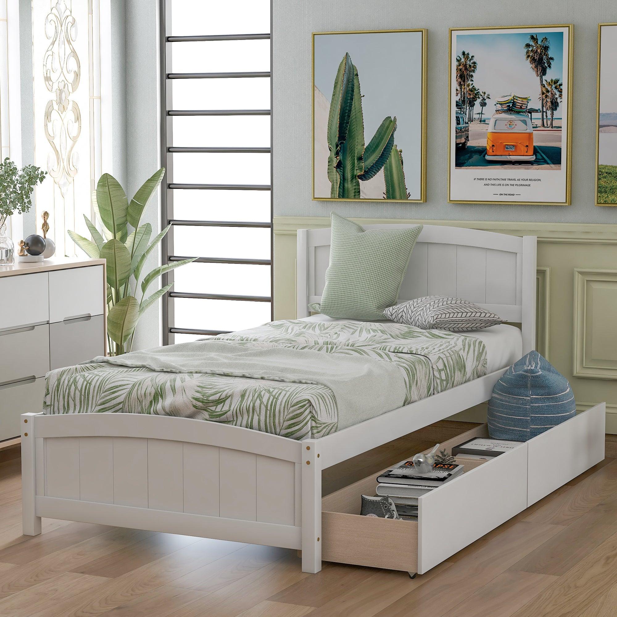 Twin size Platform Bed with Two Drawers, White image