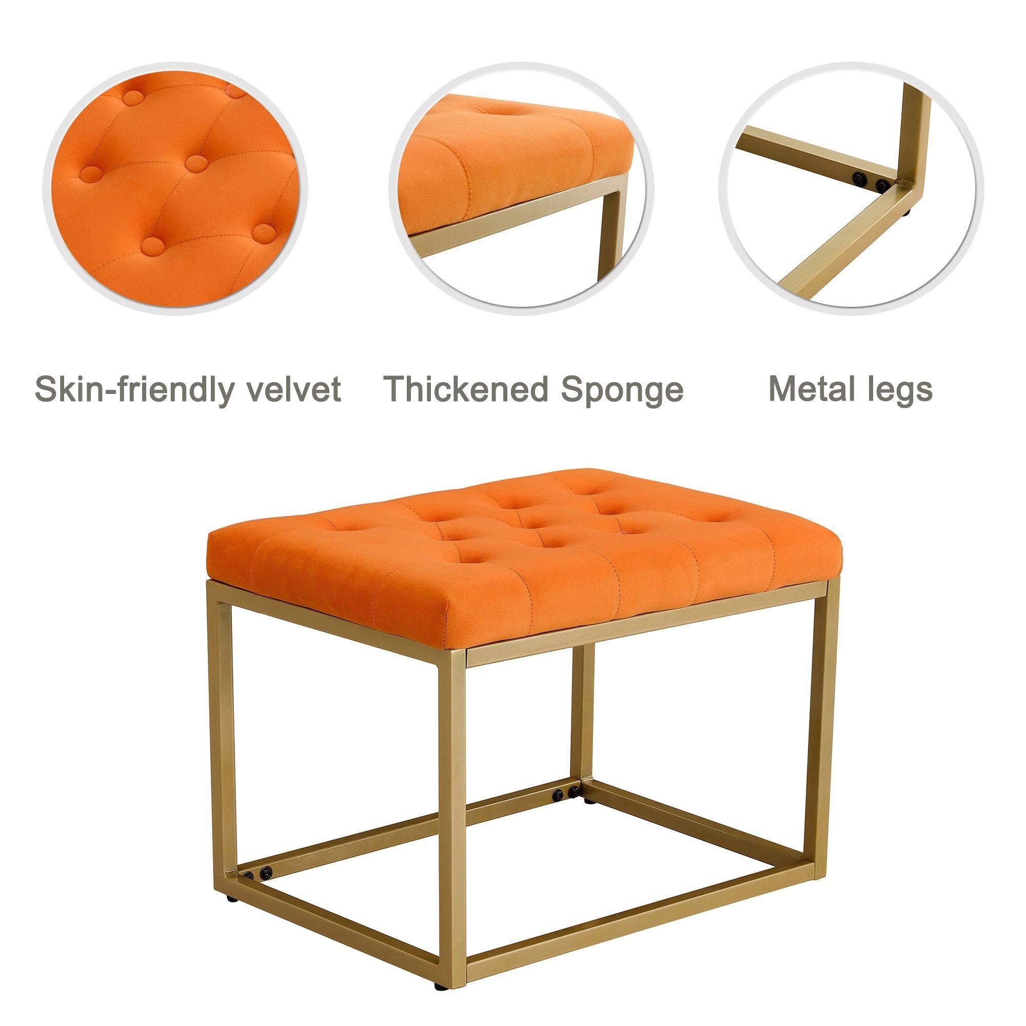 Chair VelvetShoe Changing Stool, Orange Footstool, Square Vanity Chair, Sofa stool,Makup Stool .Vanity Seat ,Rest stool. Piano Bench .Suitable for Clothes Shop,Living Room