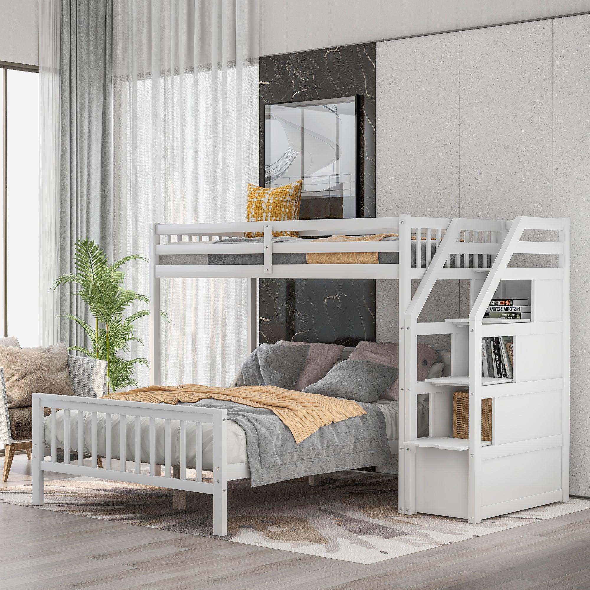 Twin over Full Loft Bed with Staircase,White image