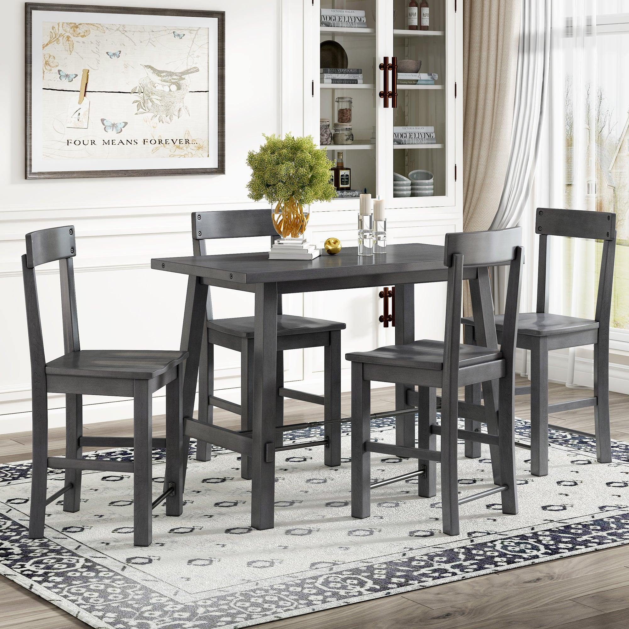 Minimalist industrial Style 5-Piece Counter Height Dining Table Set Solid Wood & Metal Dining Table with Four Chairs for Small Space (Gray)