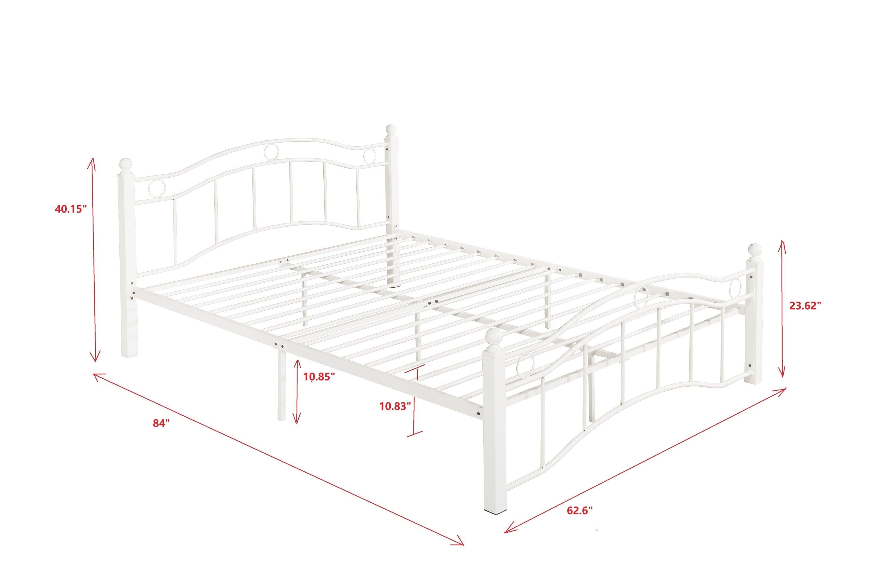 Queen Size Metal Bed Frame with Headboard and Footboard White