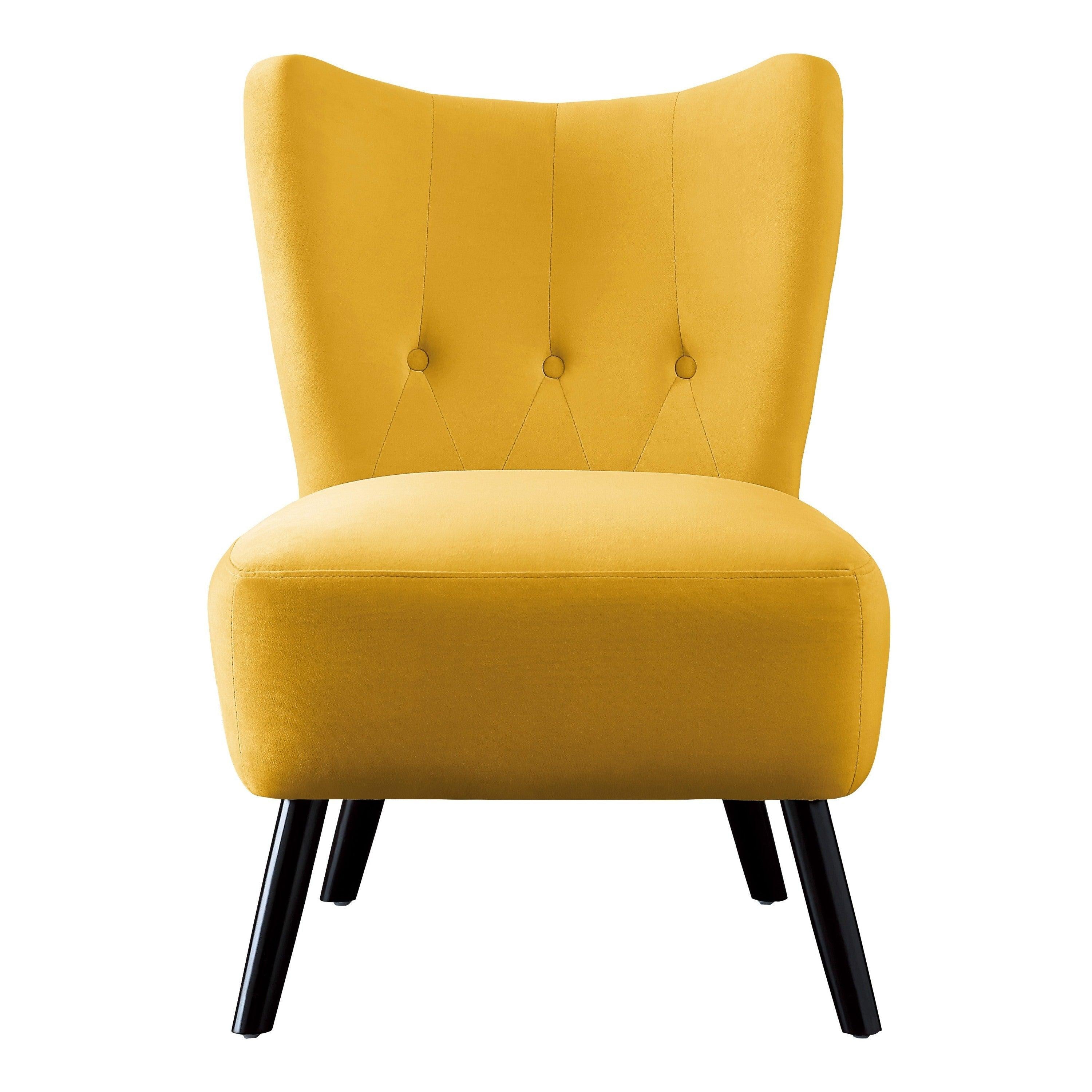 Unique Style Accent Chair Yellow Velvet Covering Button-Tufted Back Brown Finish Wood LegsModern Home Furniture