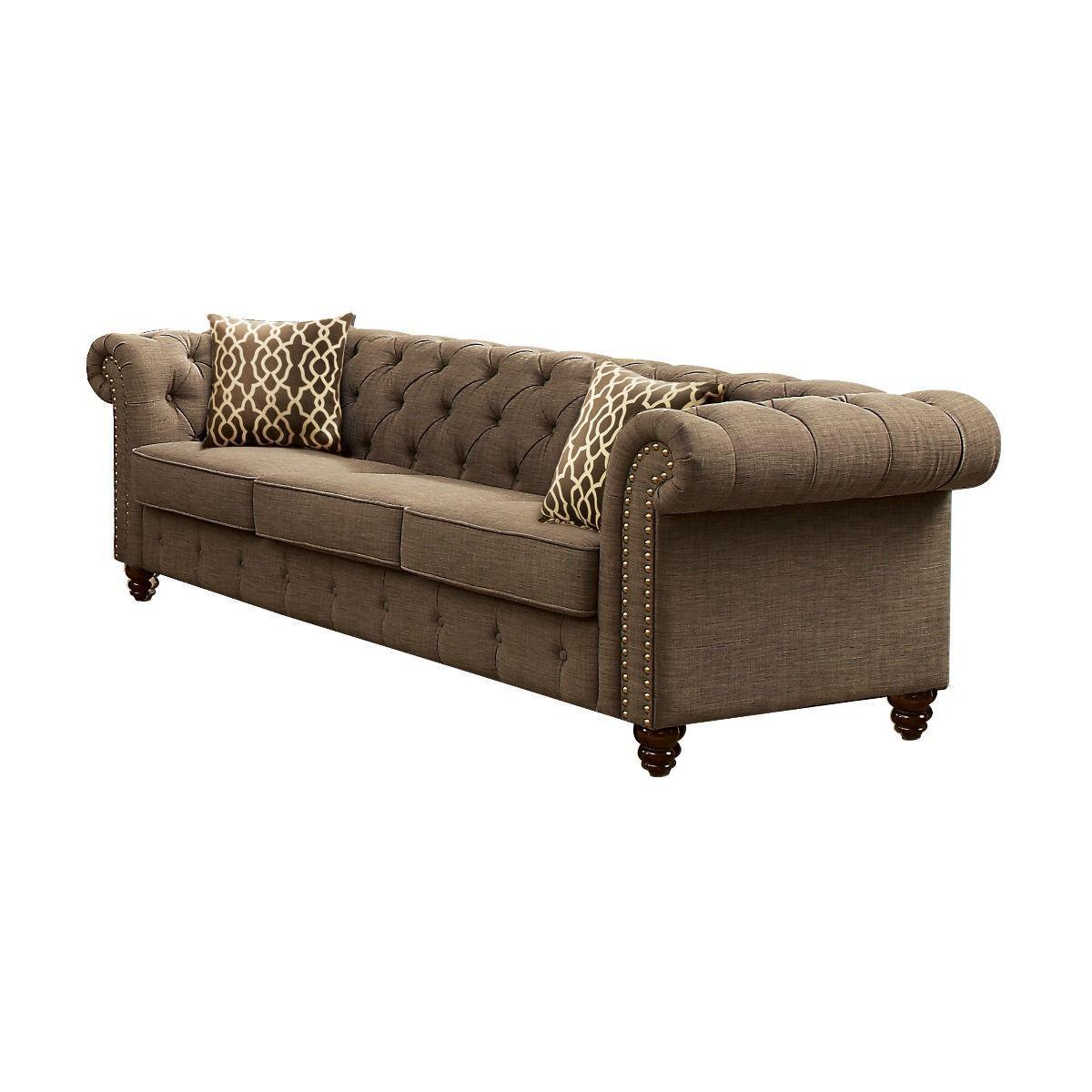 ACME Aurelia Sofa w/2 Pillows, Brown Linen 52425 image