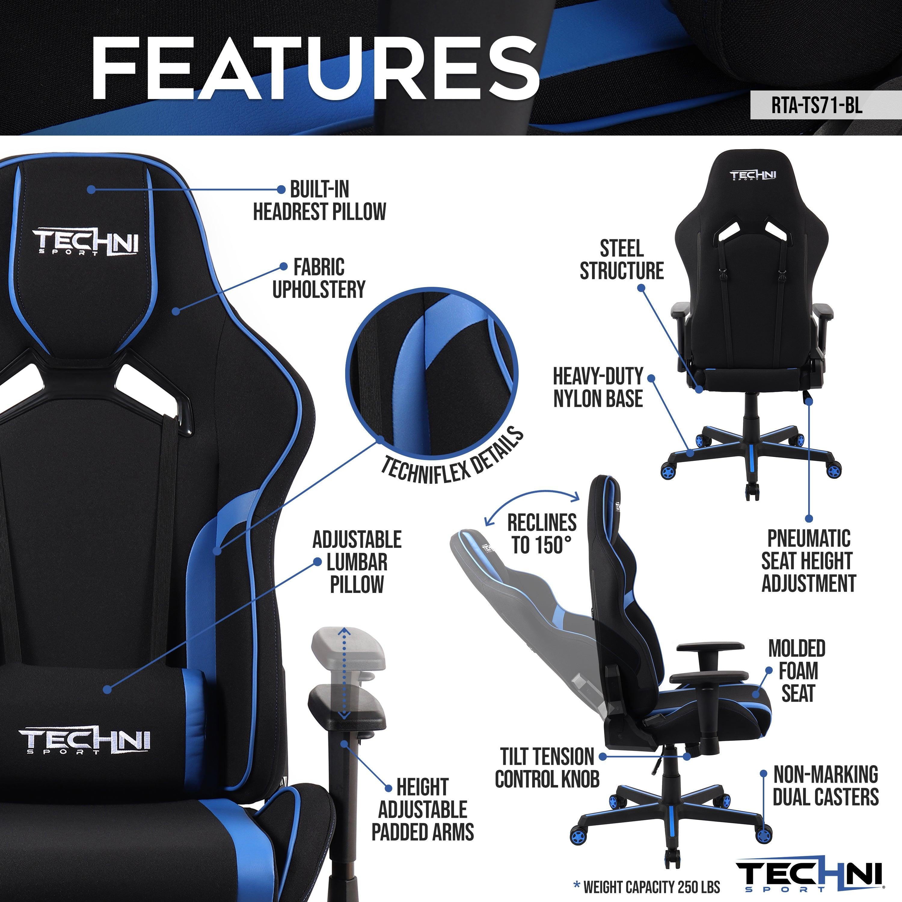 Techni Sport TSF-71 Fabric Office-PC Gaming Chair, Blue