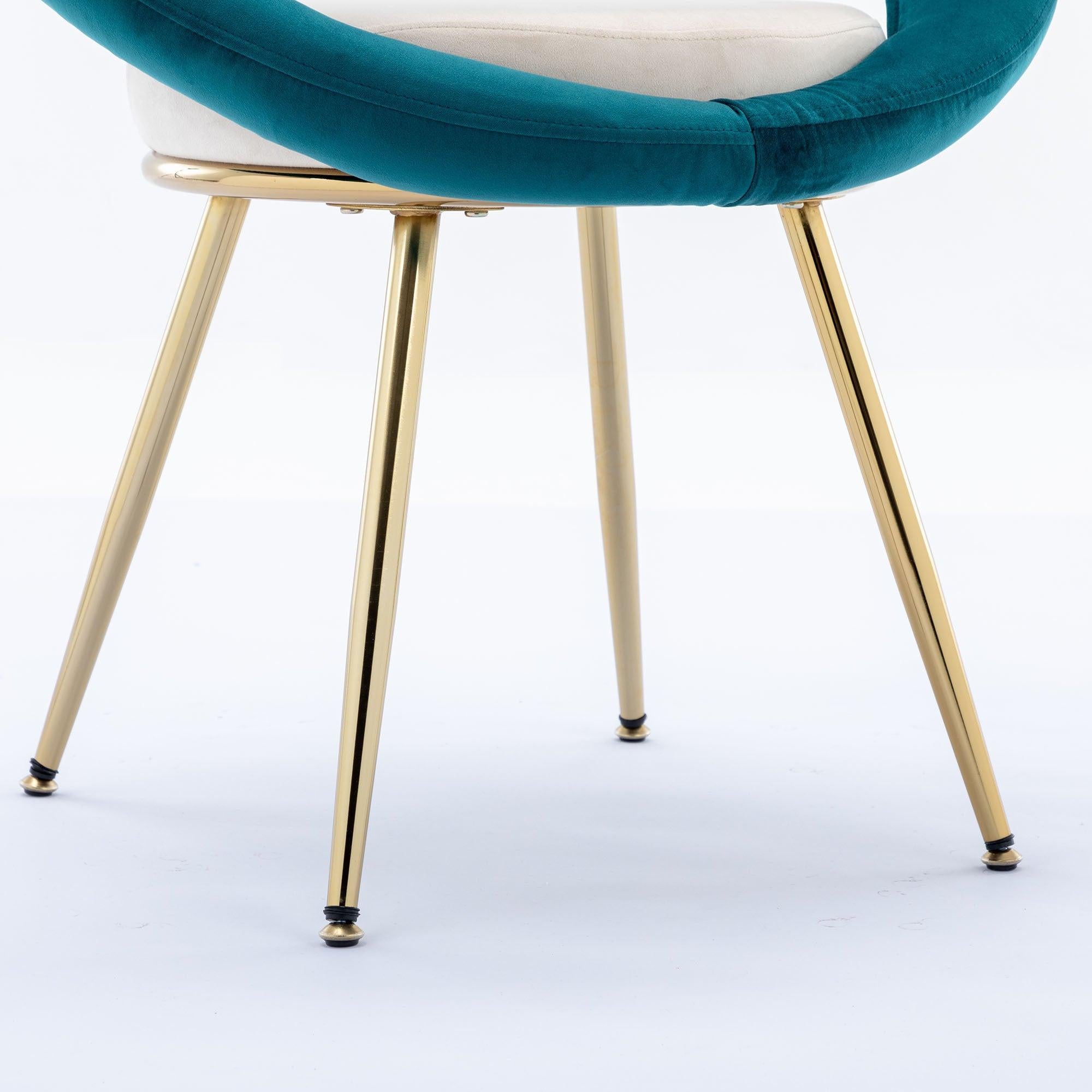 Peacock Blue+Off-White VelvetModern accent/Conversation Lounge Chair With  Gold Plated Legs, unique appearance，Suitable For Office, Lounge, Living Room