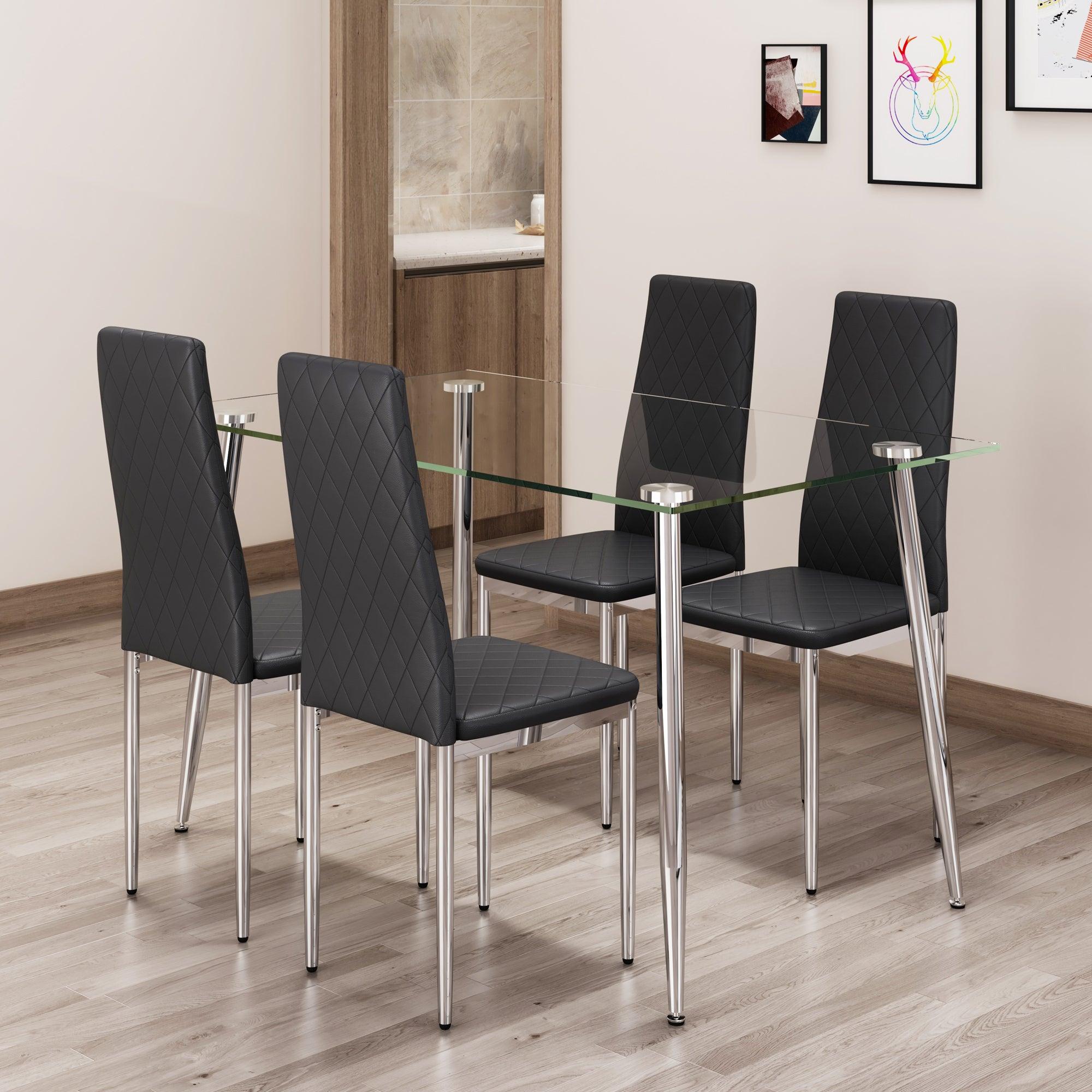 Grid Shaped Armless High Back Dining Chair, 6-piece set, Office Chair. Applicable to DiningRoom, Living Room, Kitchen and Office.Black Chair and Electroplated Metal Leg