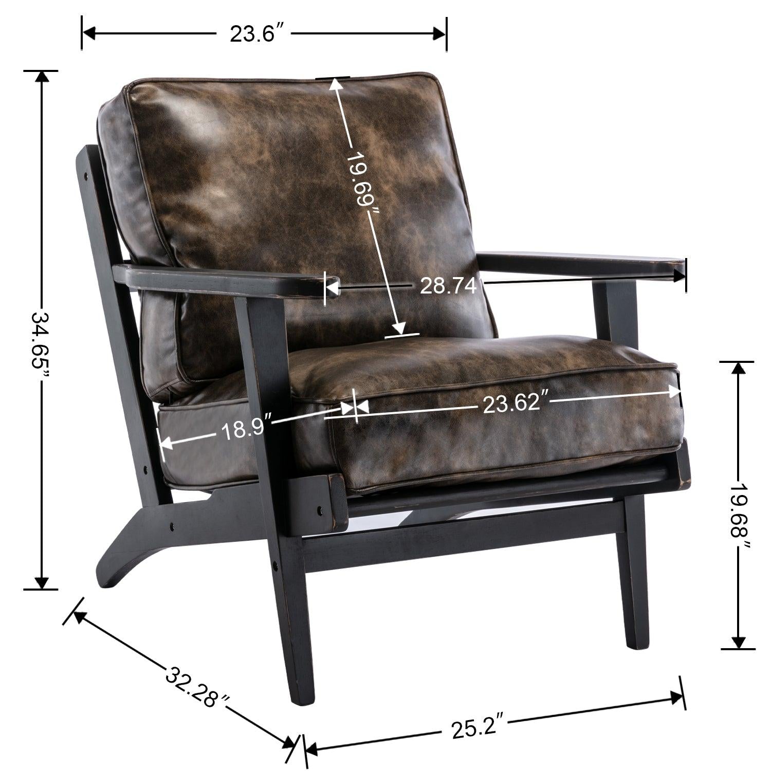 solid wood  black antique painting removable cushion arm chair, mid-century PU leather accent chair