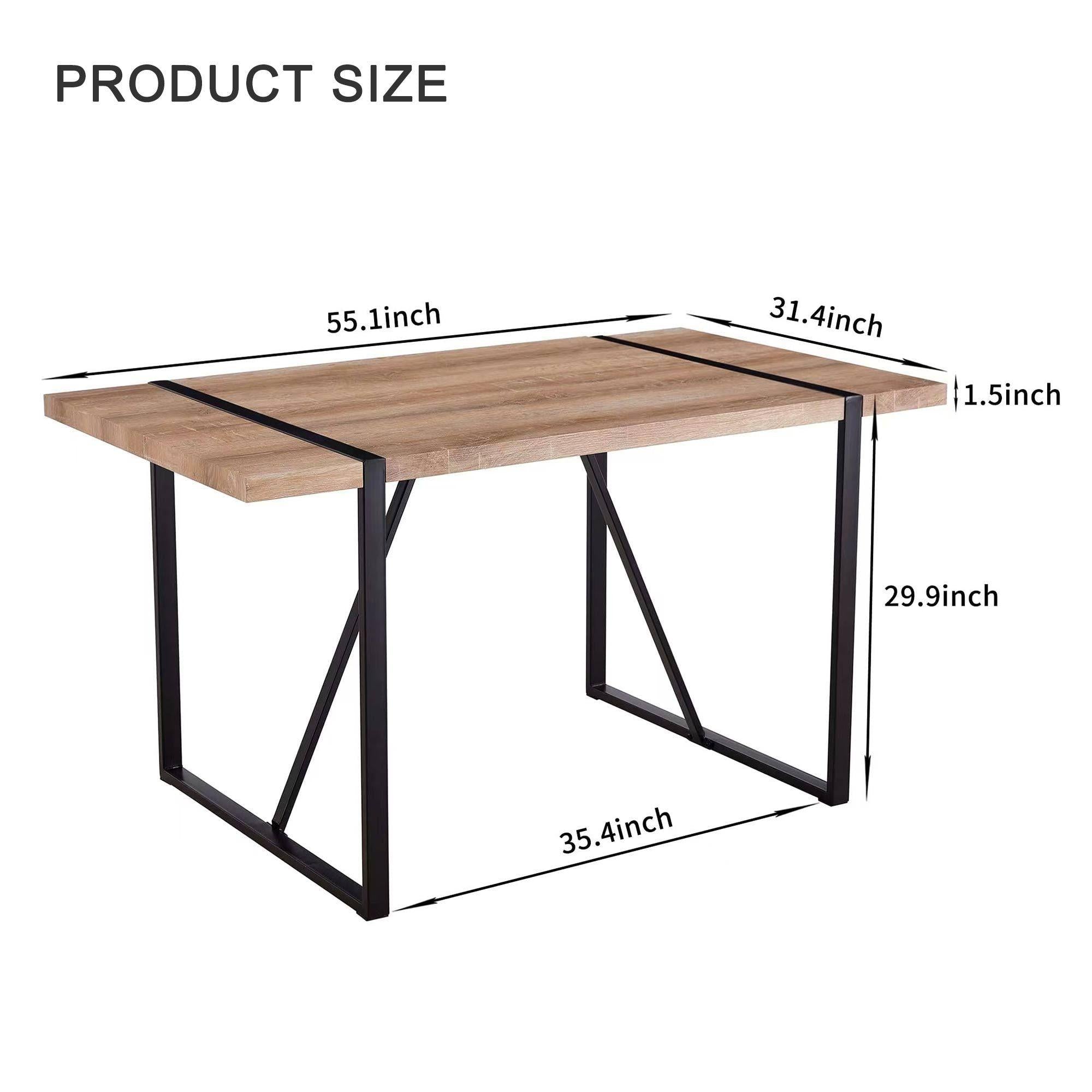 Rustic Industrial Rectangular Wood Dining Table For 4-6 Person, With 1.5" Thick Engineered Wood Tabletop and Black Metal Legs,Desk For Kitchen Dining Living Room, 55.1" W x 31.4" D x 29.9" H