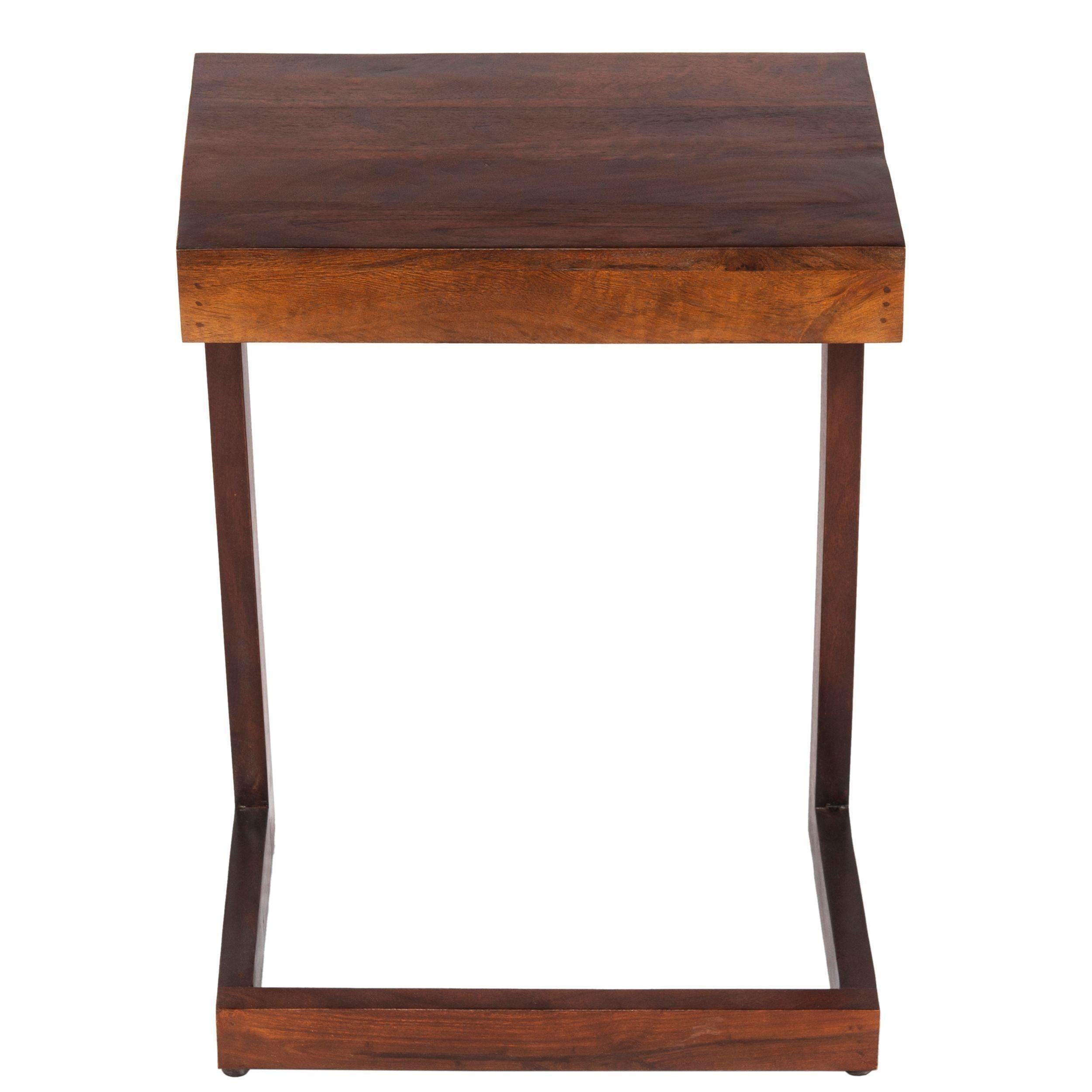 26 Inch Handcrafted ManWood Side End Table, Open Design Base, Dark Brown