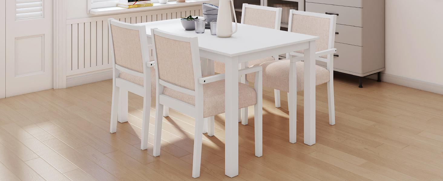 Wood 5-Piece Dining Table Set with 4 Arm Upholstered Dining Chairs,Beige