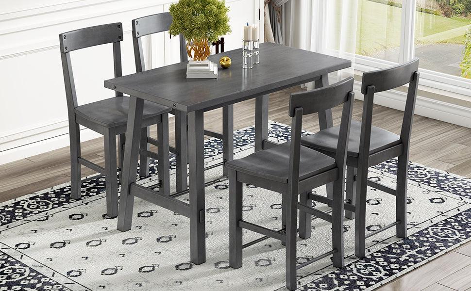 Minimalist industrial Style 5-Piece Counter Height Dining Table Set Solid Wood & Metal Dining Table with Four Chairs for Small Space (Gray)