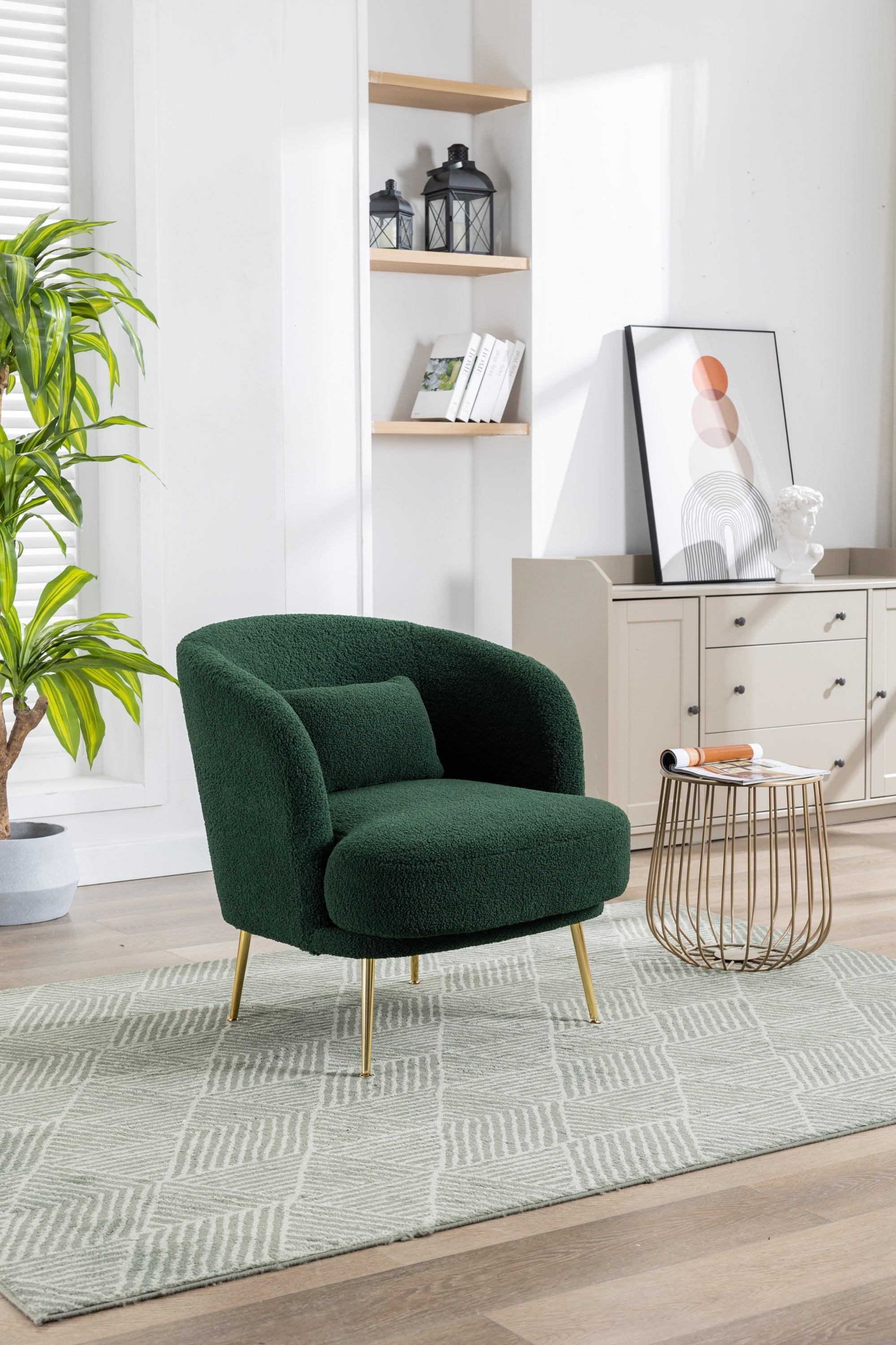 30.32"W Accent Chair Upholstered Curved Backrest Reading Chair Single Sofa Leisure Club Chair with Golden Adjustable Legs For Living Room Bedroom Dorm Room (Green Boucle) image