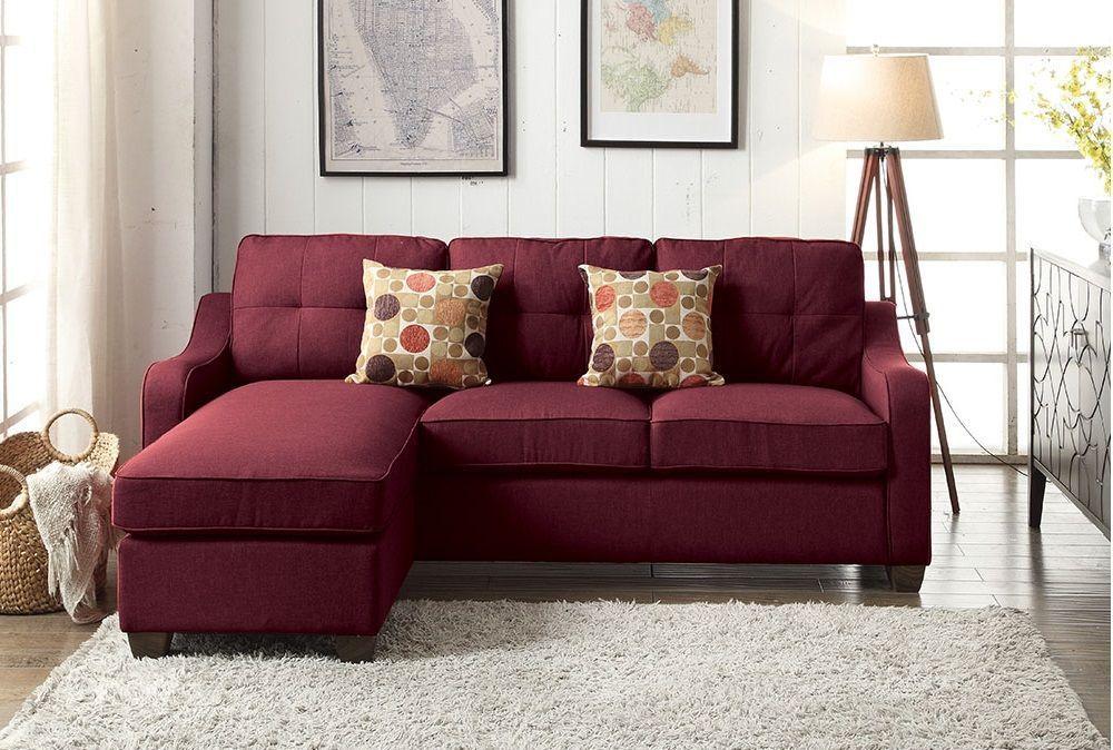 ACME Cleavon II Sectional Sofa & 2 Pillows in Red Linen 53740 image