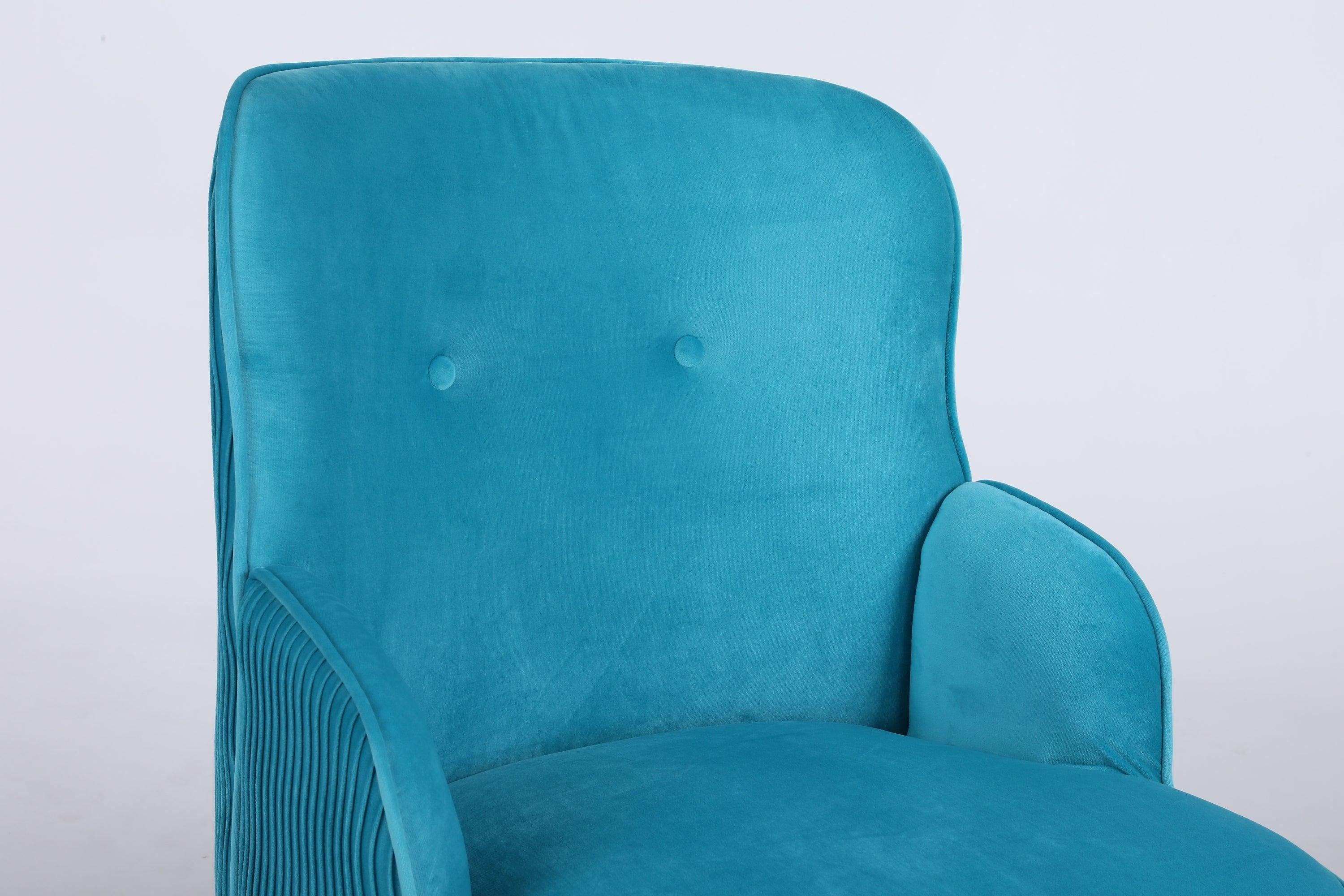 Velvet Accent Chair for Living Room/Bed Room/Guest Room, Upholstered Mid CenturyModern Leisure Chair with Metal Legs Guest Chair Vanity Chair, Teal Blue