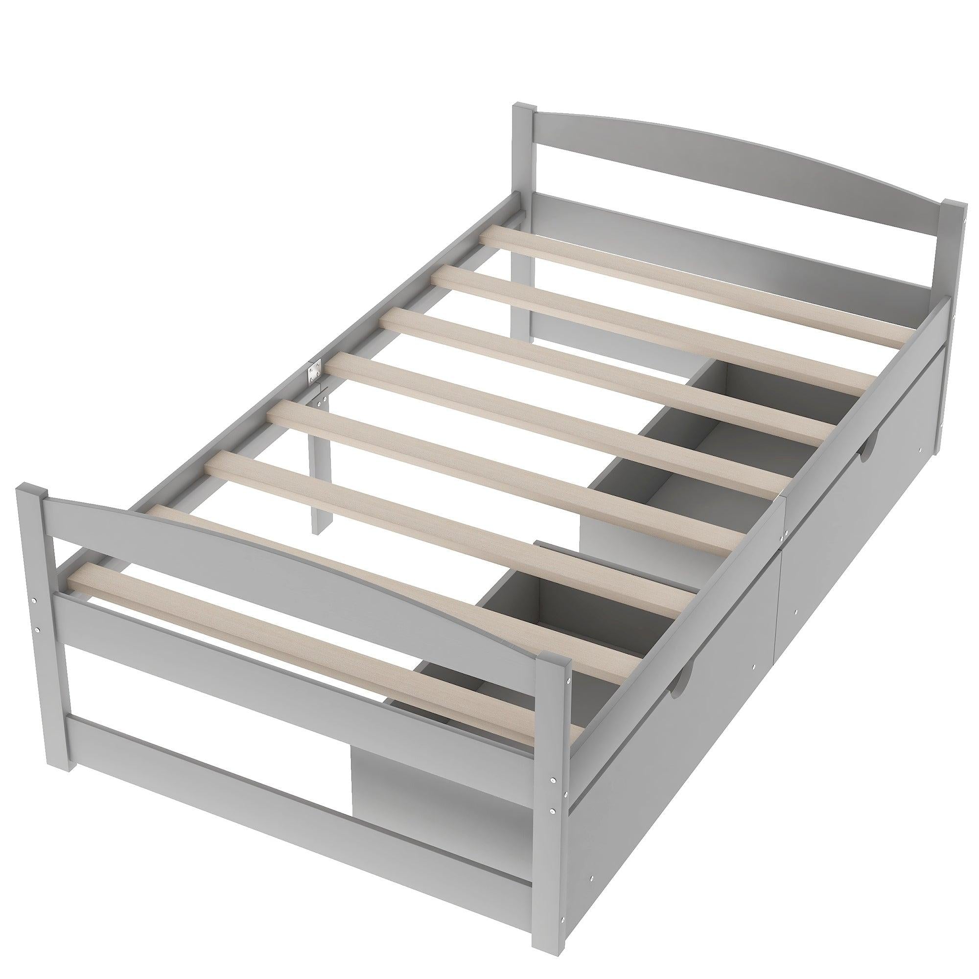 Twin size platform bed, with two drawers, gray