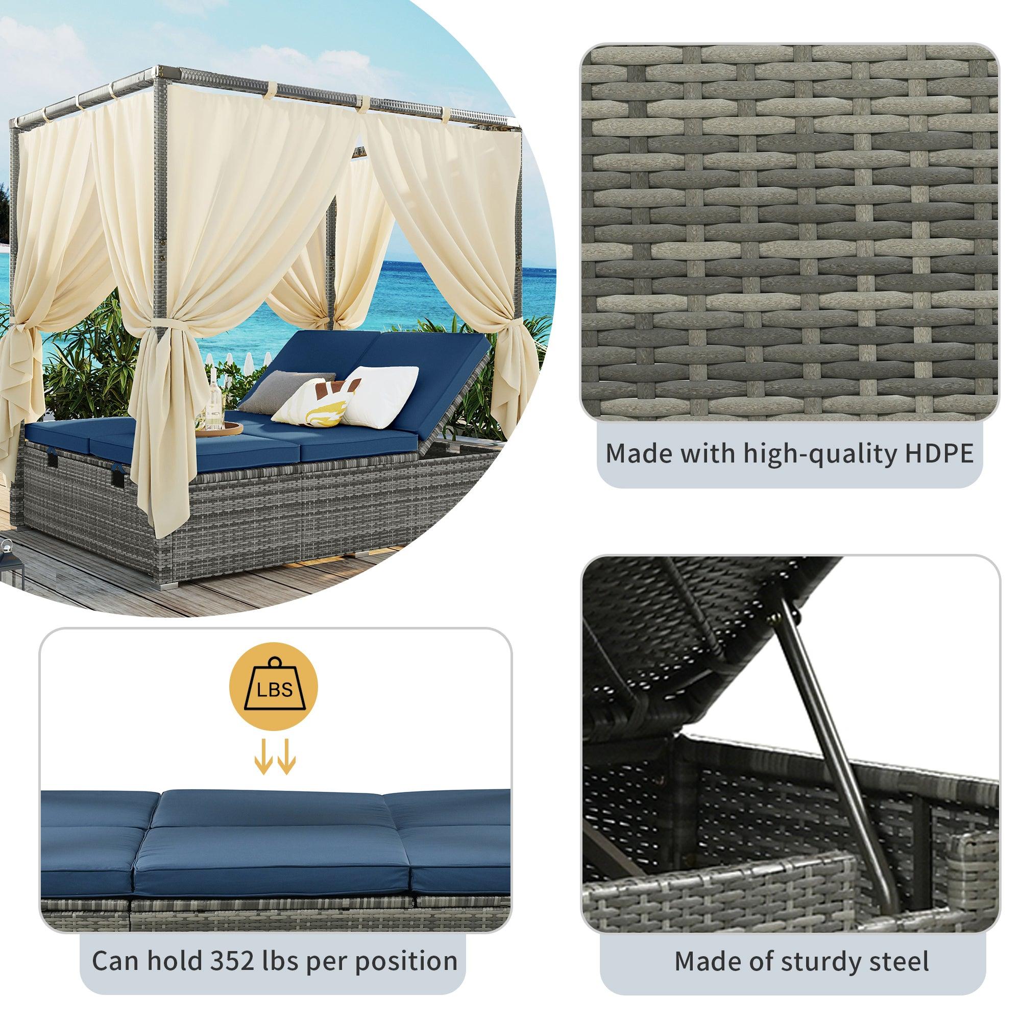 Adjustable Sun Bed With Curtain,High Comfort，With 3 Colors